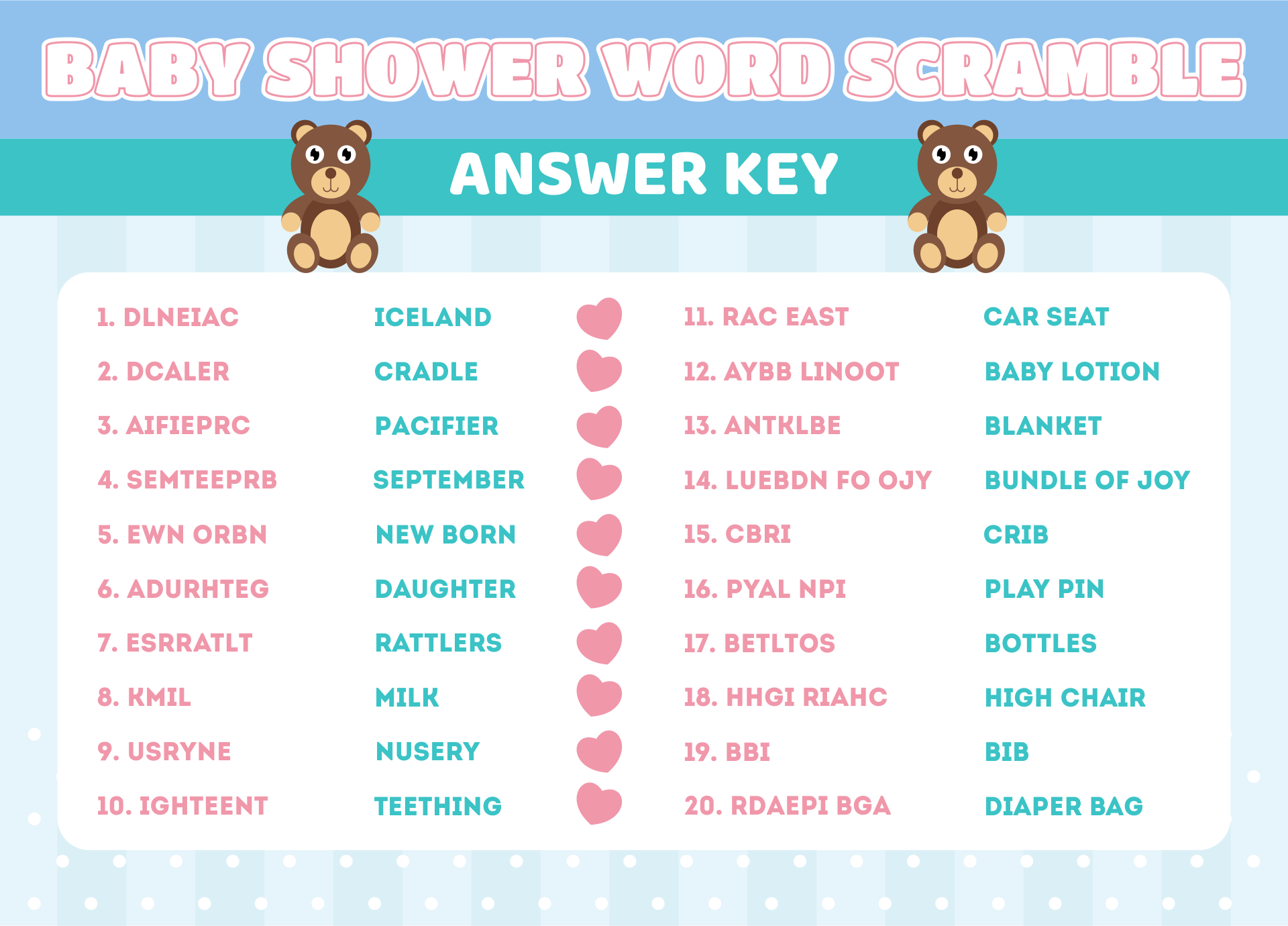  Printable Baby Word Scramble with Answer Key