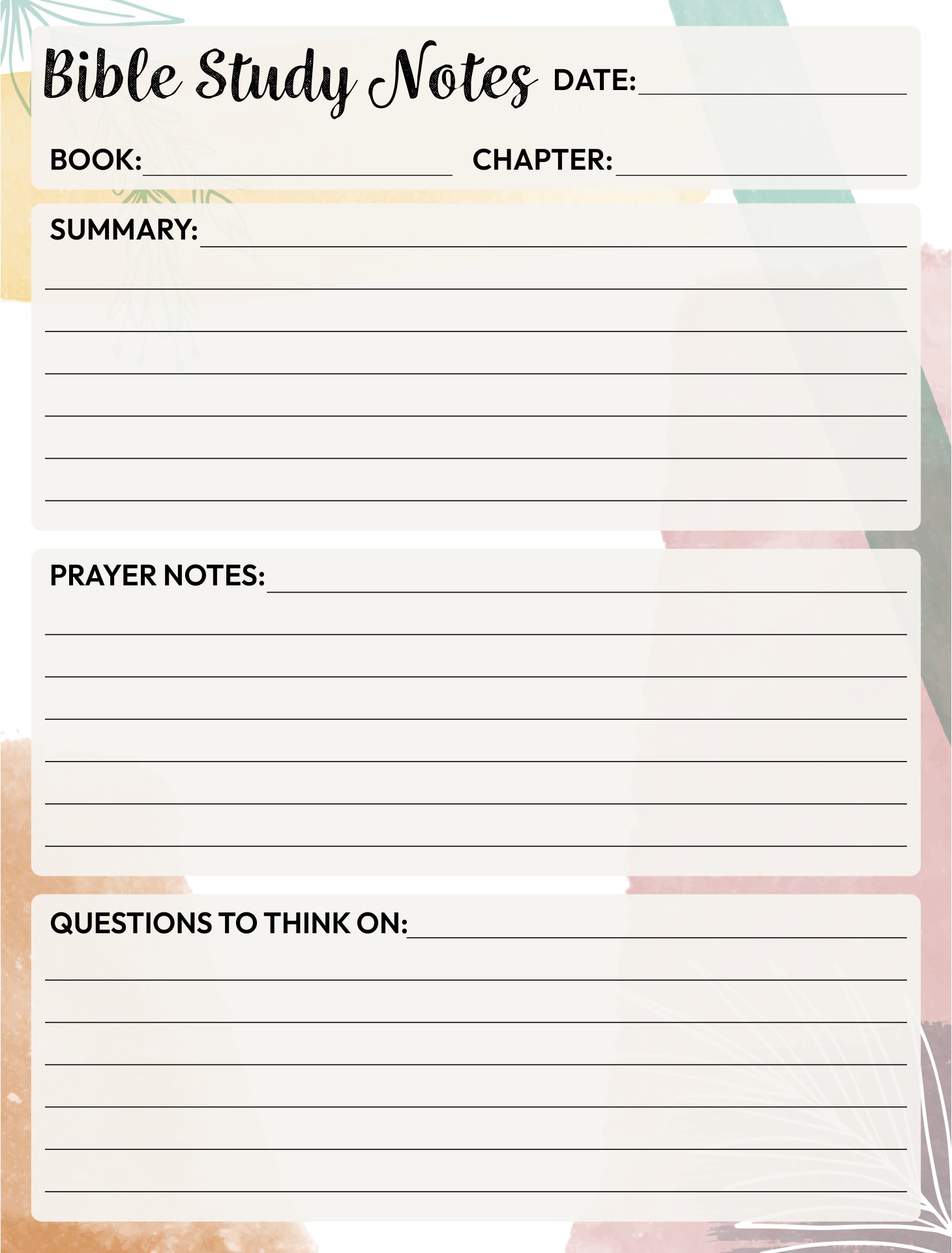 Printable Bible Study Notes Template