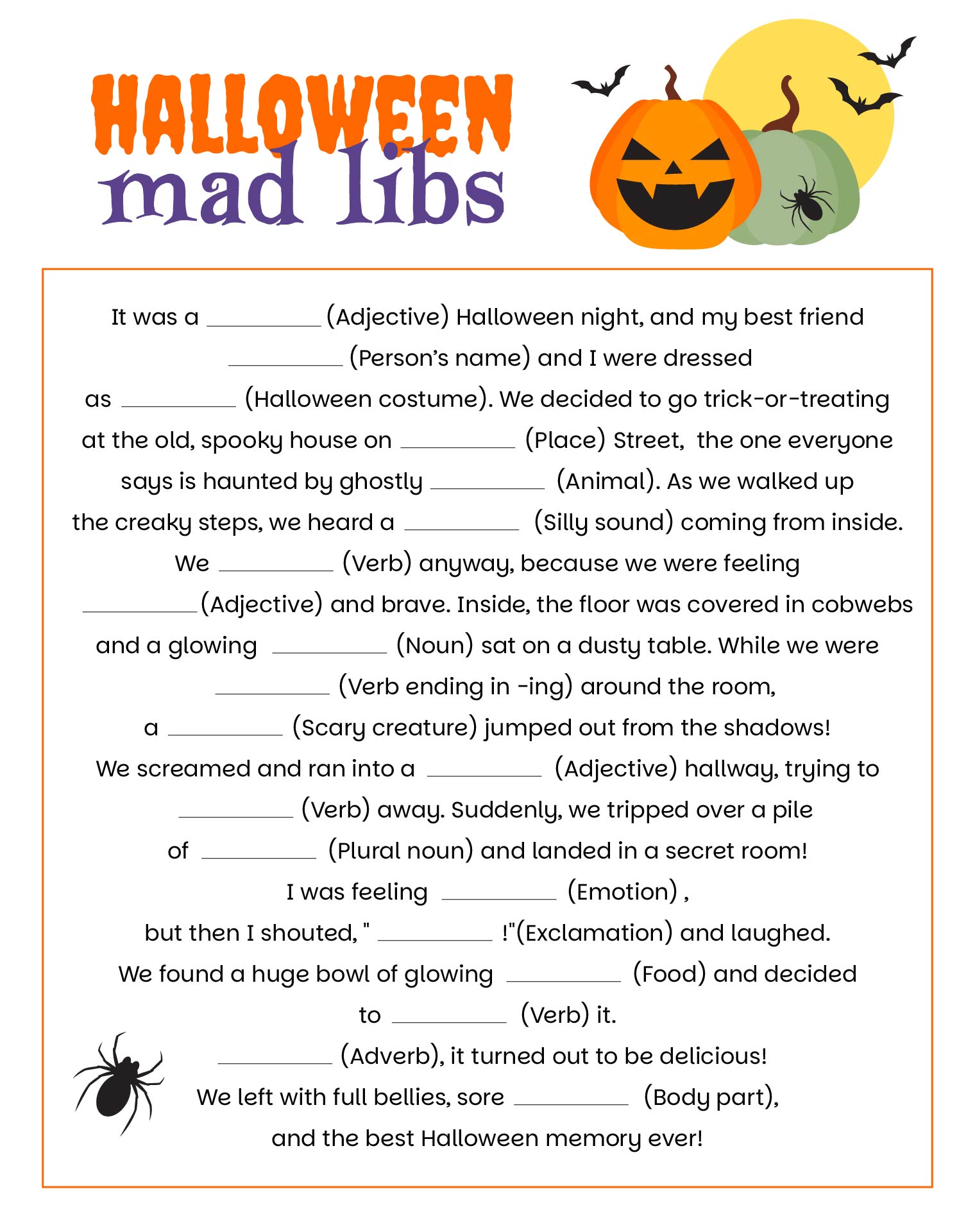 Printable Halloween Mad Libs