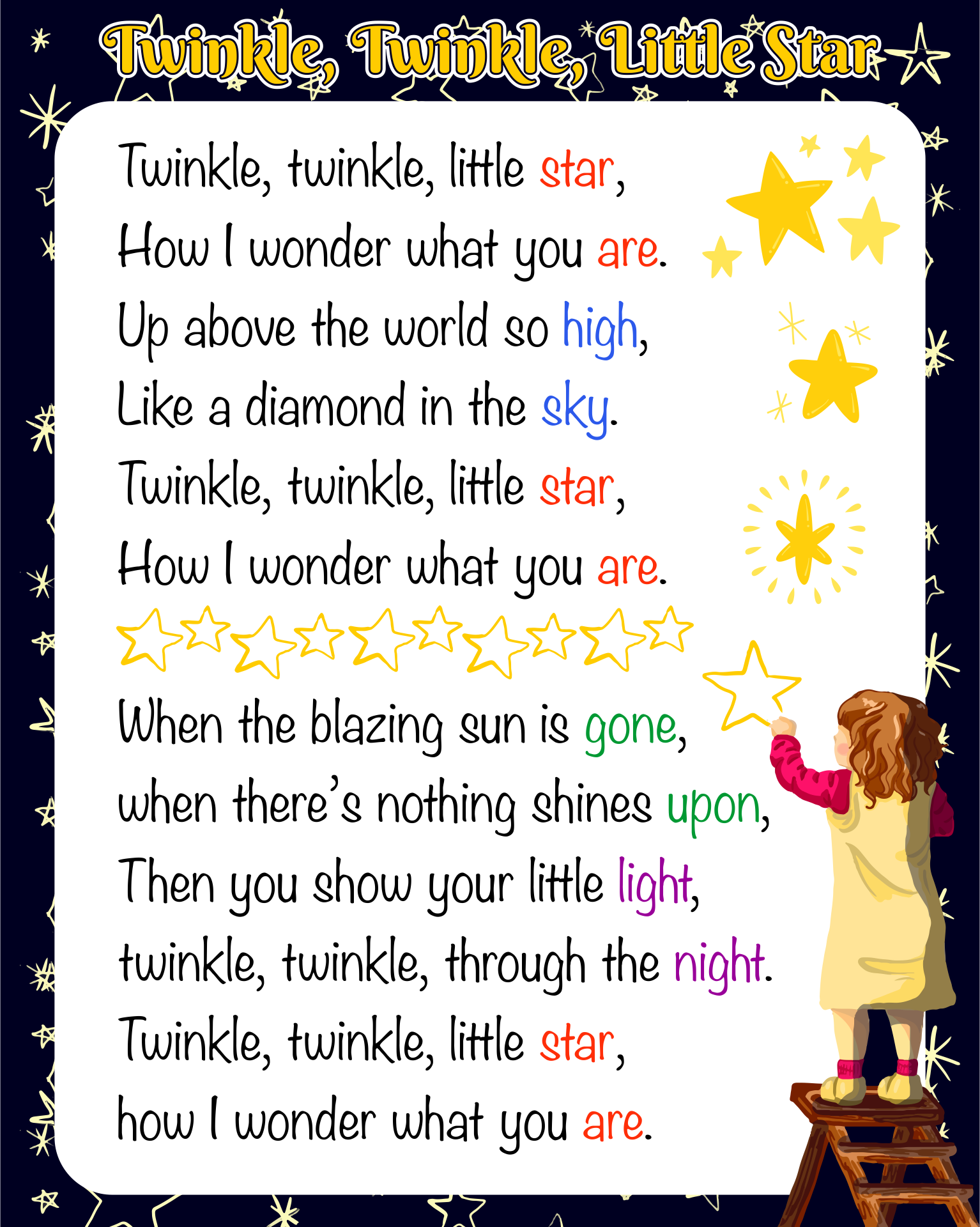 9 Best Twinkle Twinkle Little Star Printable Poem Printablee Com