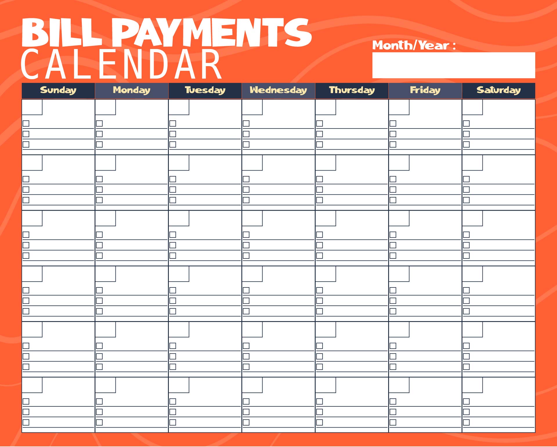 Printable Bill Payment Tracker