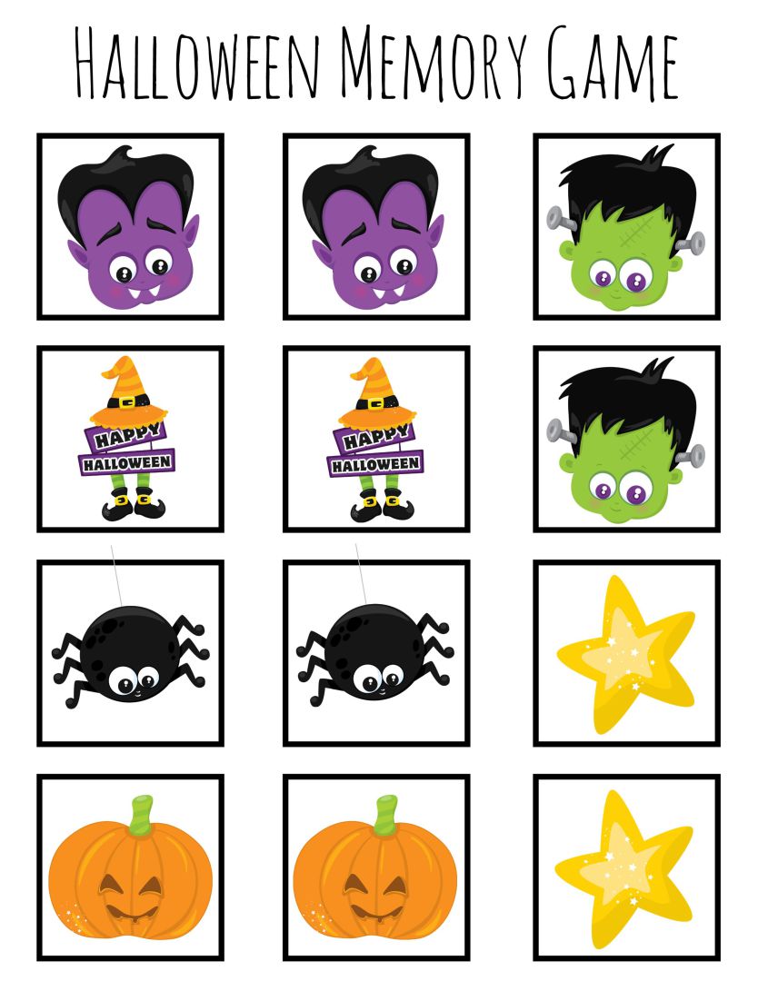 5 Best Black And White Halloween  Memory  Game  Printable  