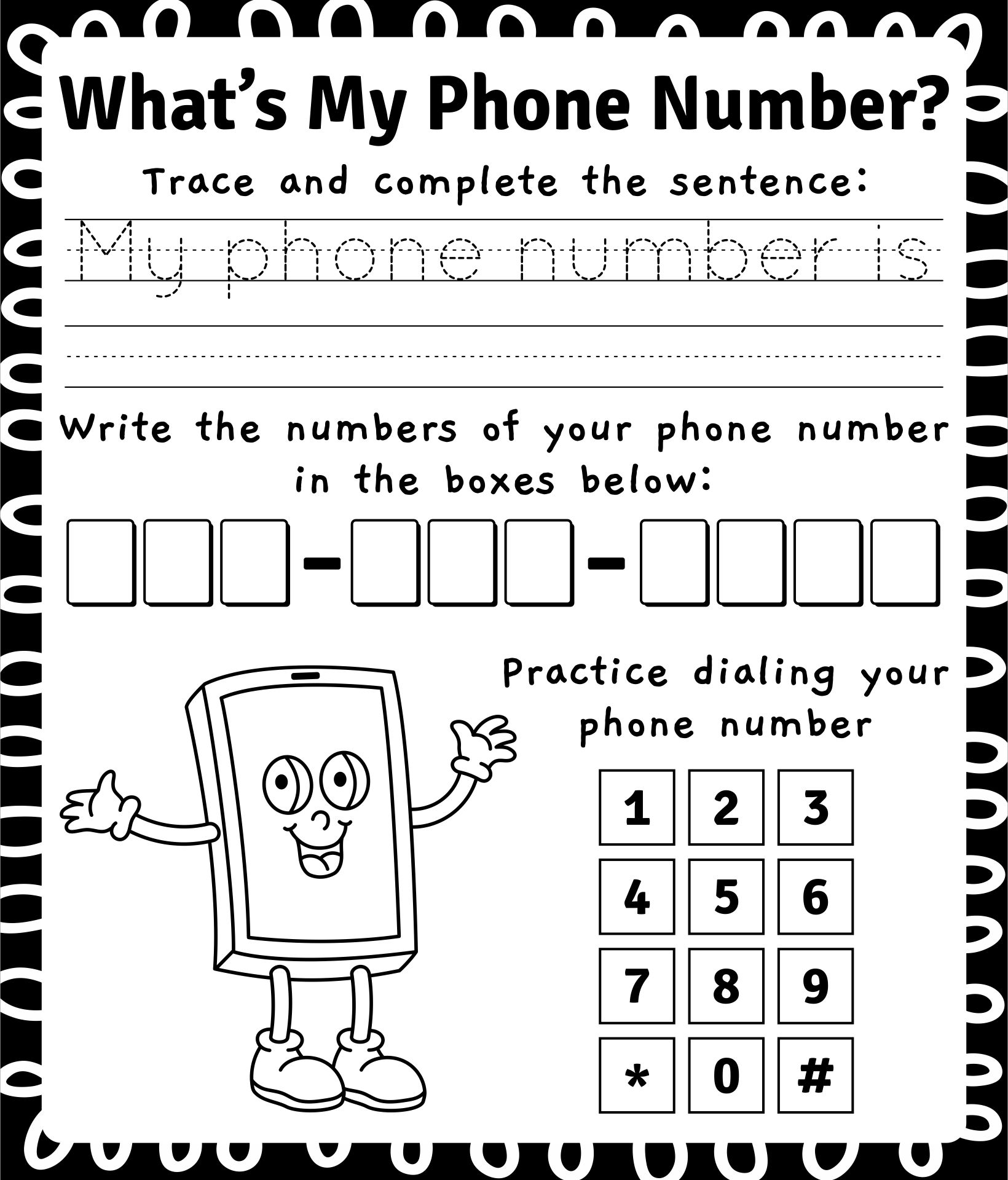 Printable I Know My Phone Number