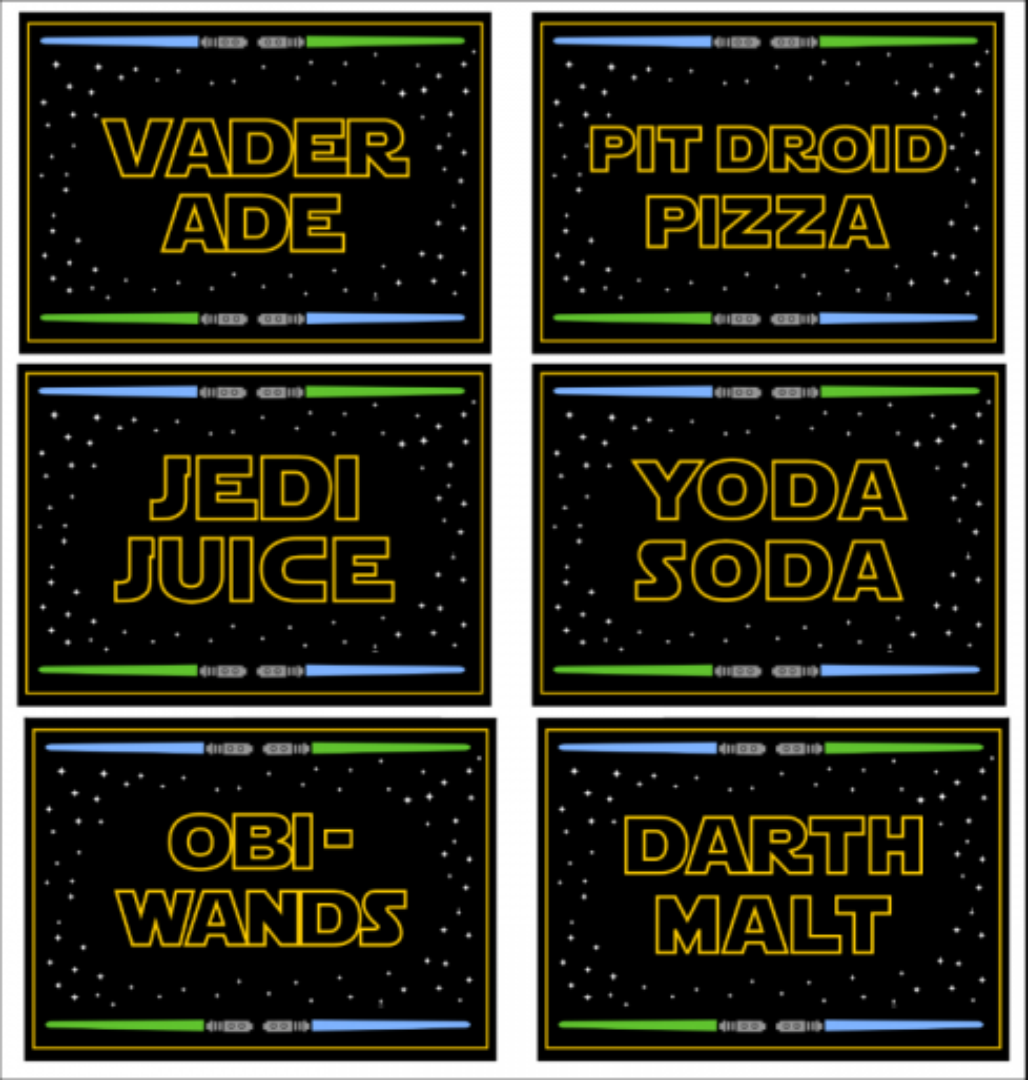Star Wars Party Food Cards