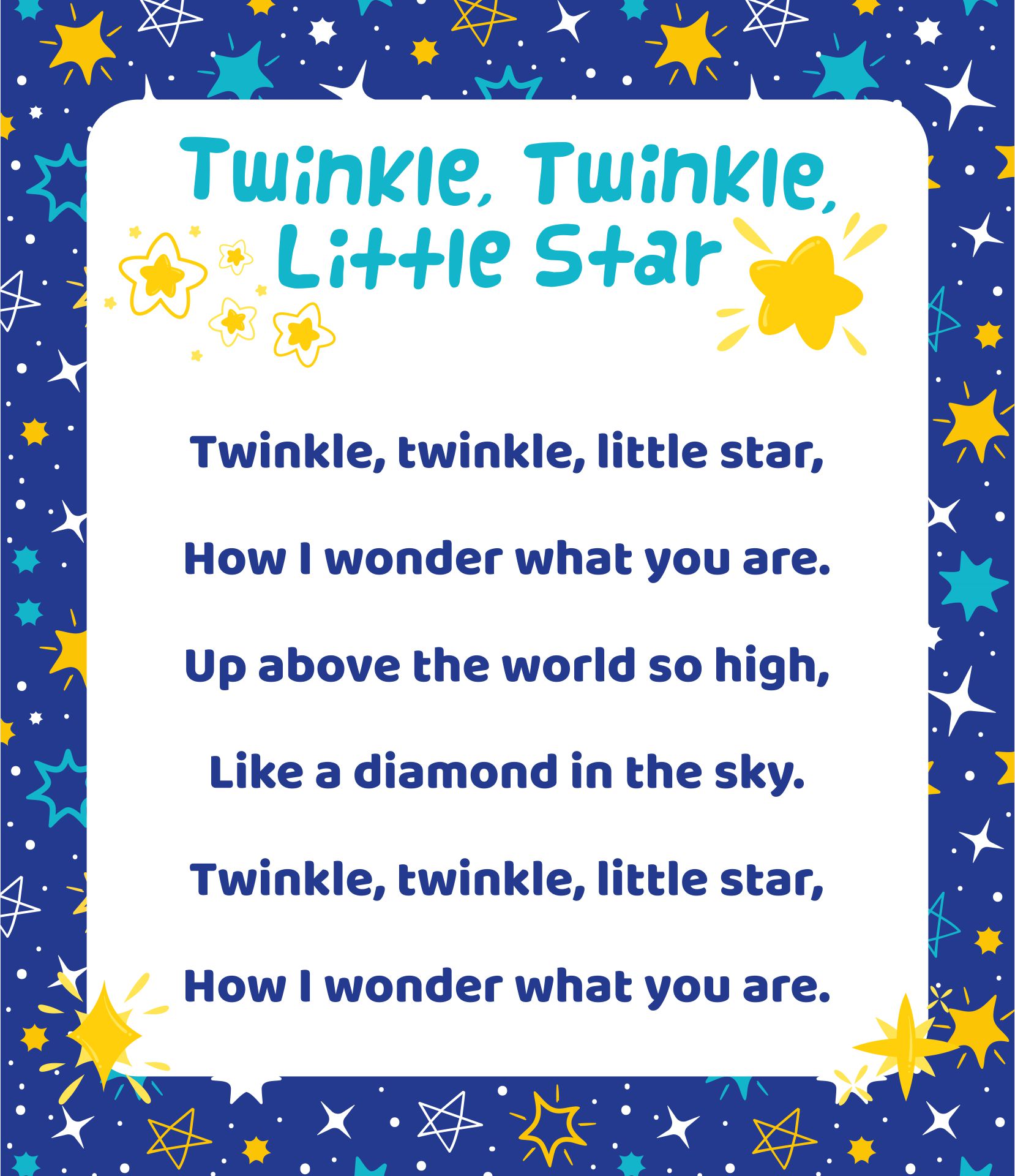 Twinkle Twinkle Little Star Printable Poem Build A Poem Nursery - Riset