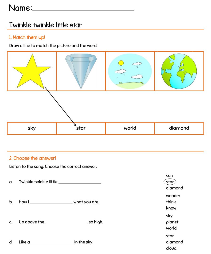 Twinkle Little Star Worksheet: Free Nursery Rhymes Printable for Kids