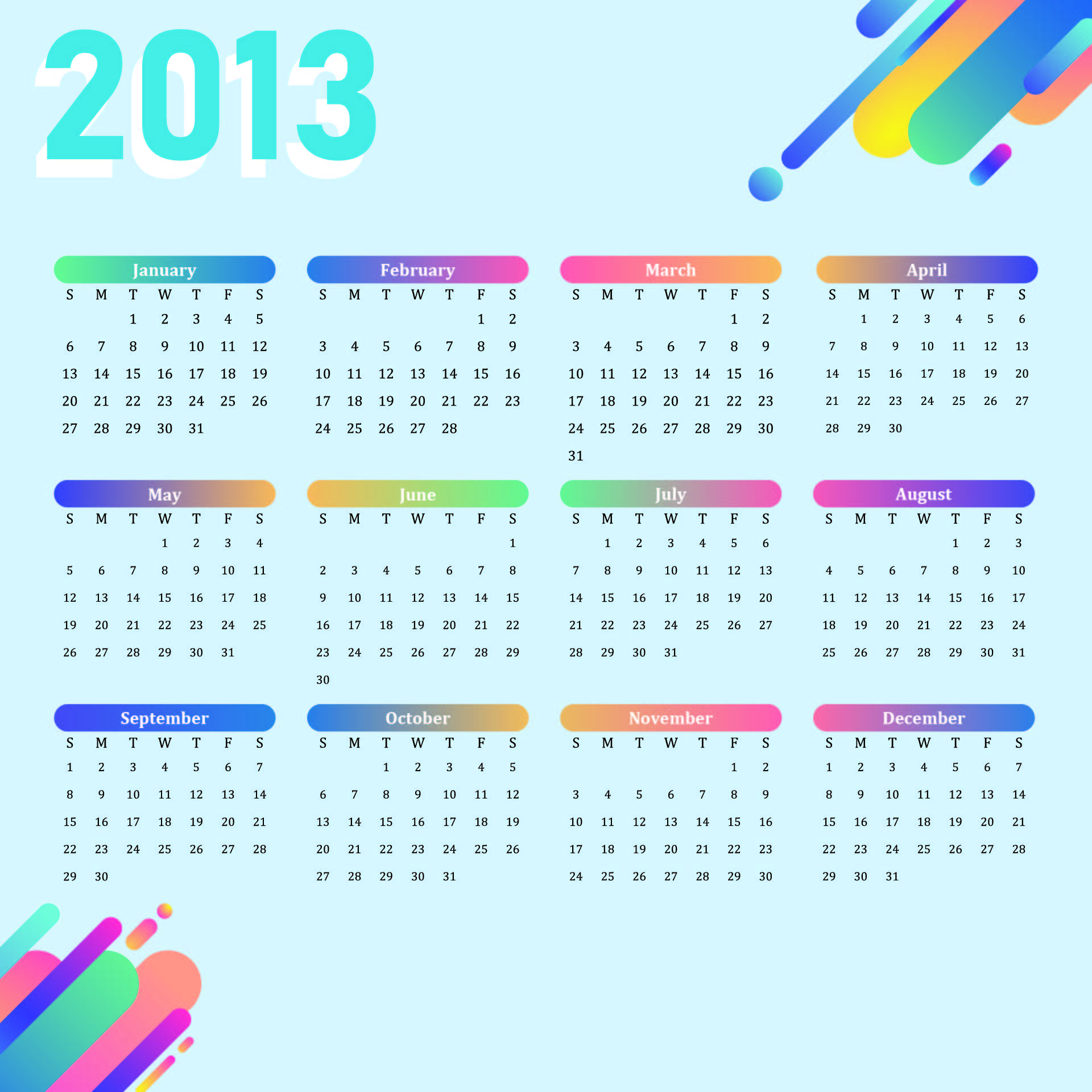 2013 Printable Calendars Templates PDF