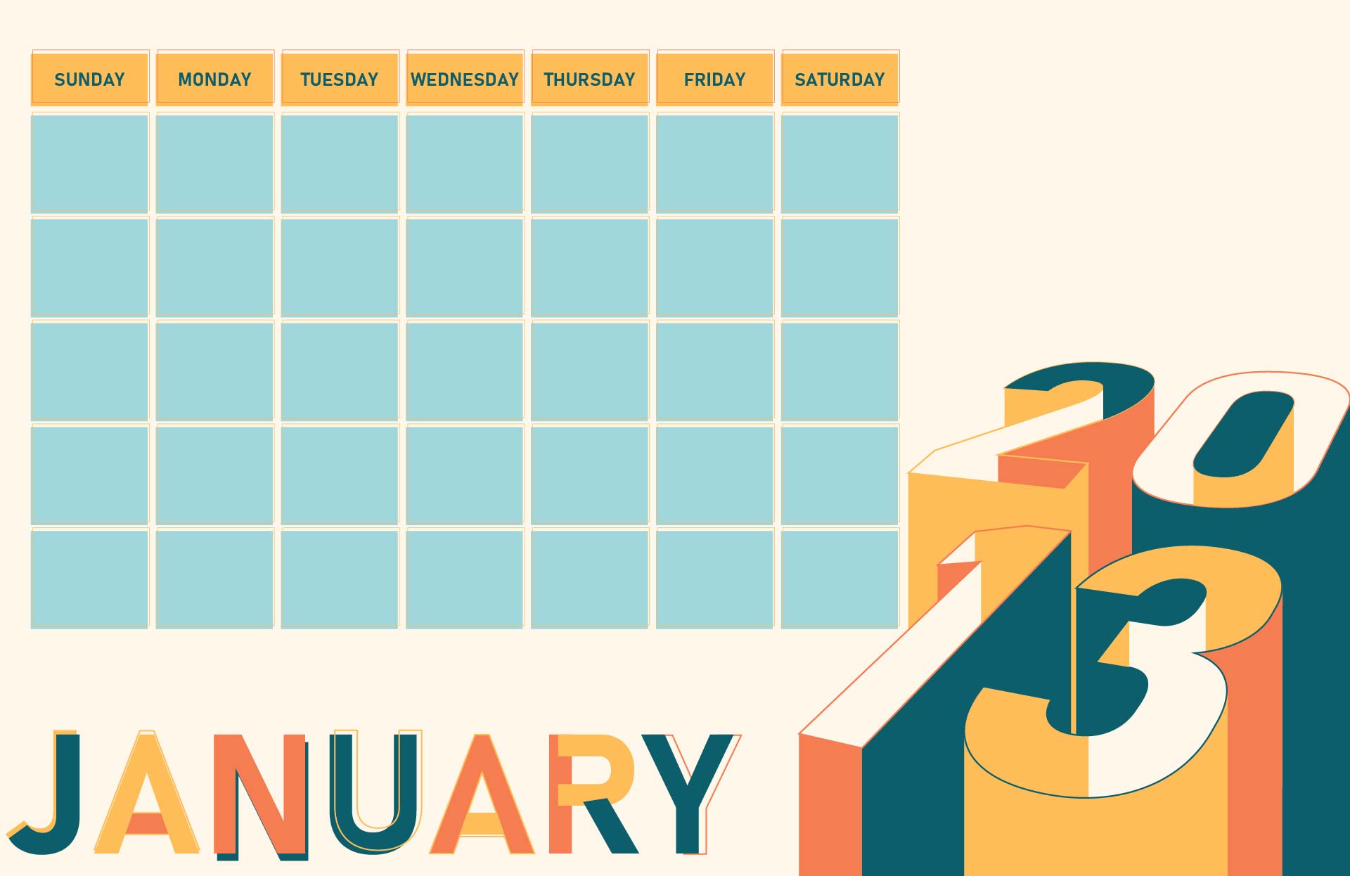 Blank January 2013 Calendar Printable