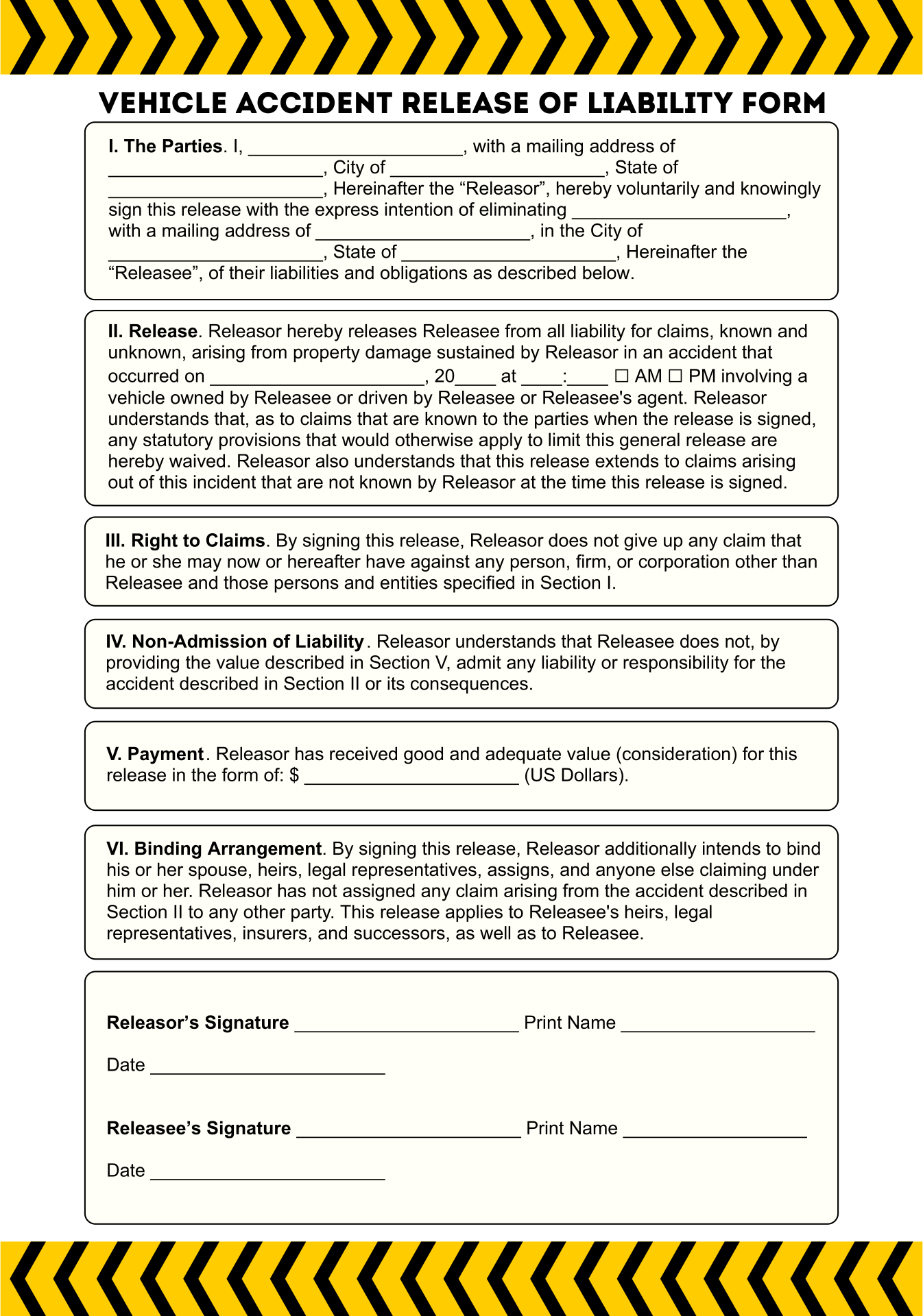 Car Accident Liability Release Form Template
