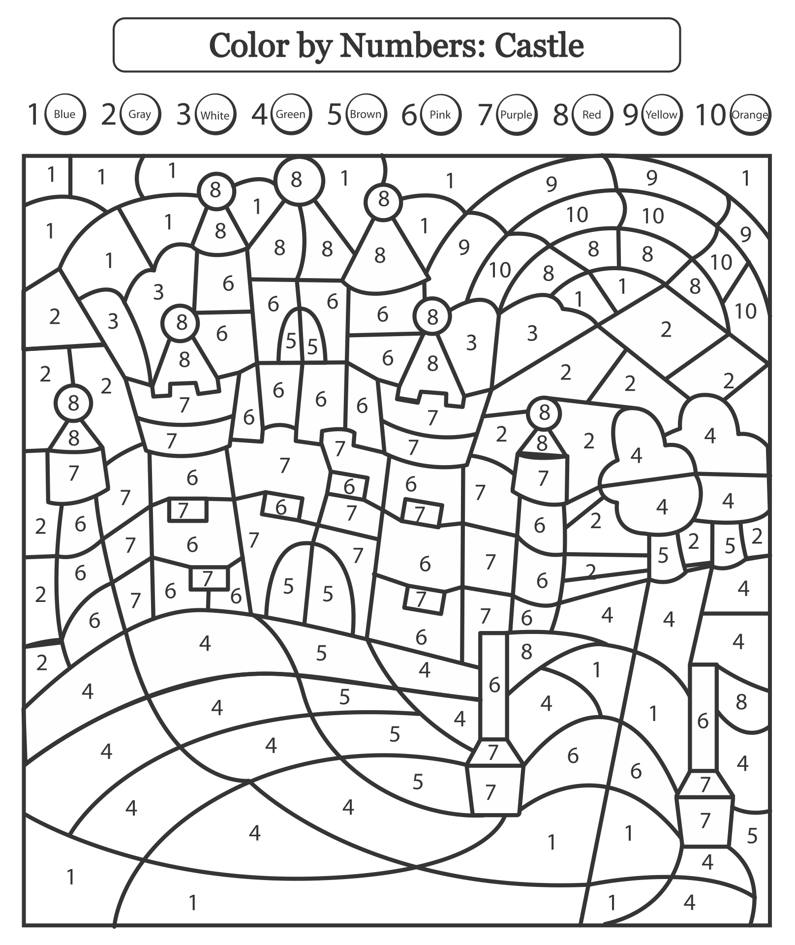 Castle Color by Number Coloring Pages