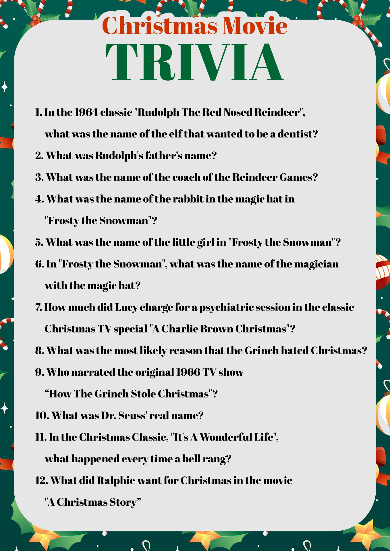 Holiday Movie Quiz Printable