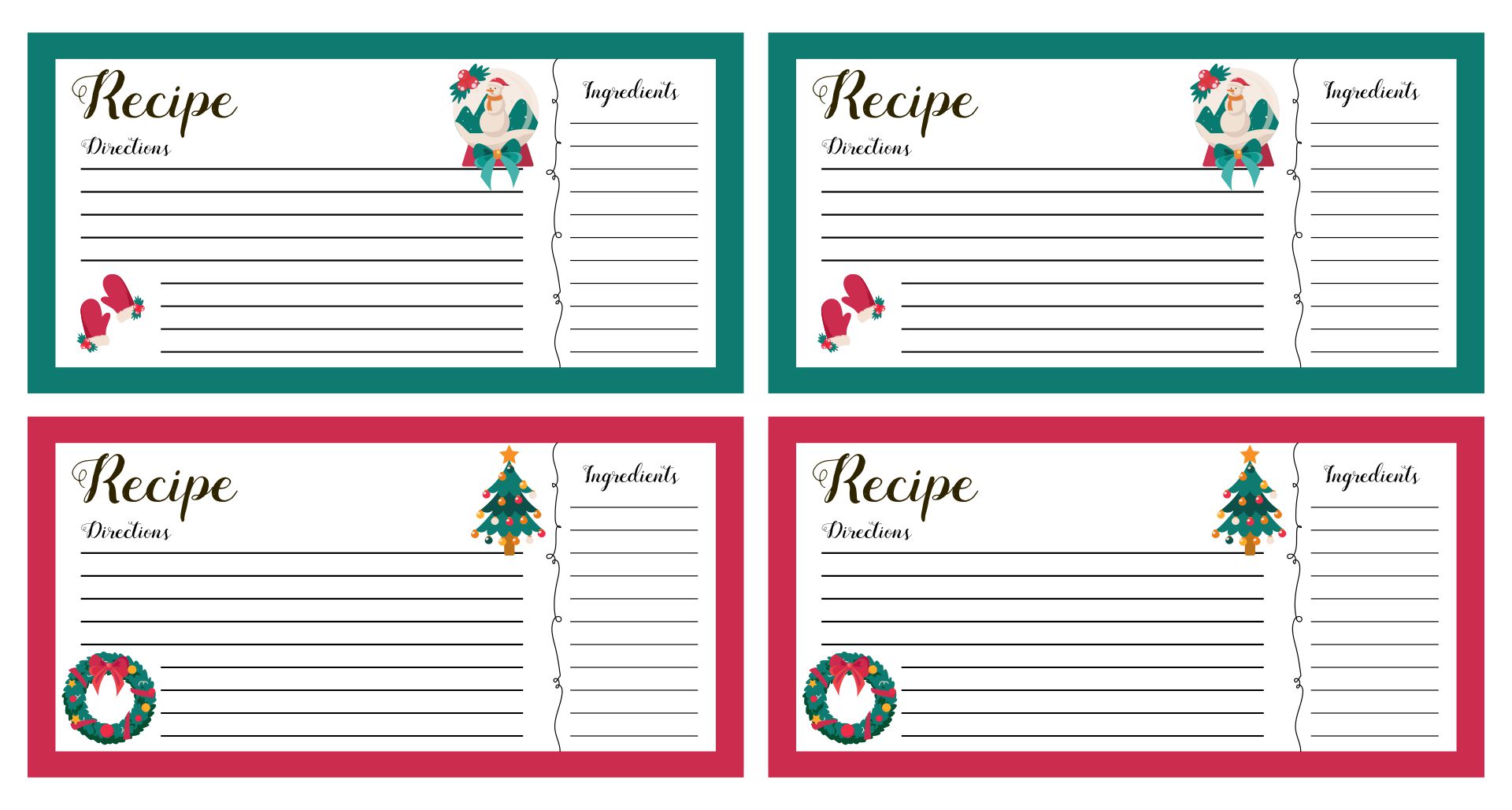 10 Best Editable Printable Recipe Card Template Christmas