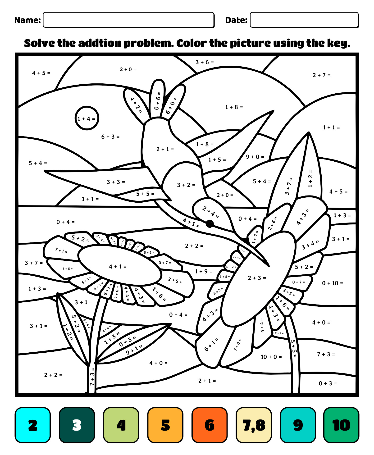 Color by Addition Worksheets