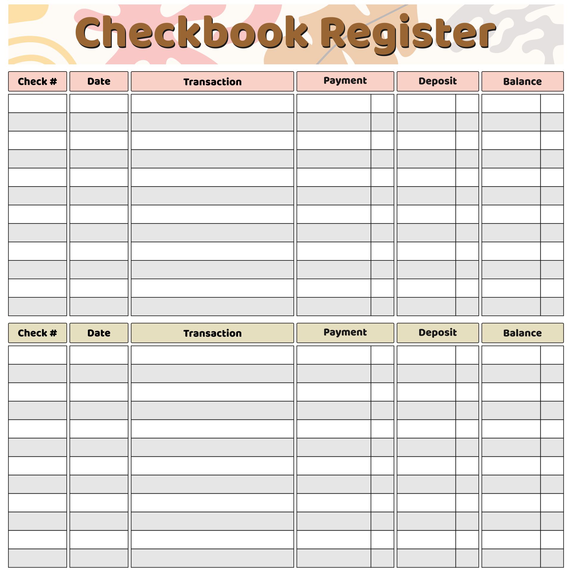 Double Sided Printable Check Register