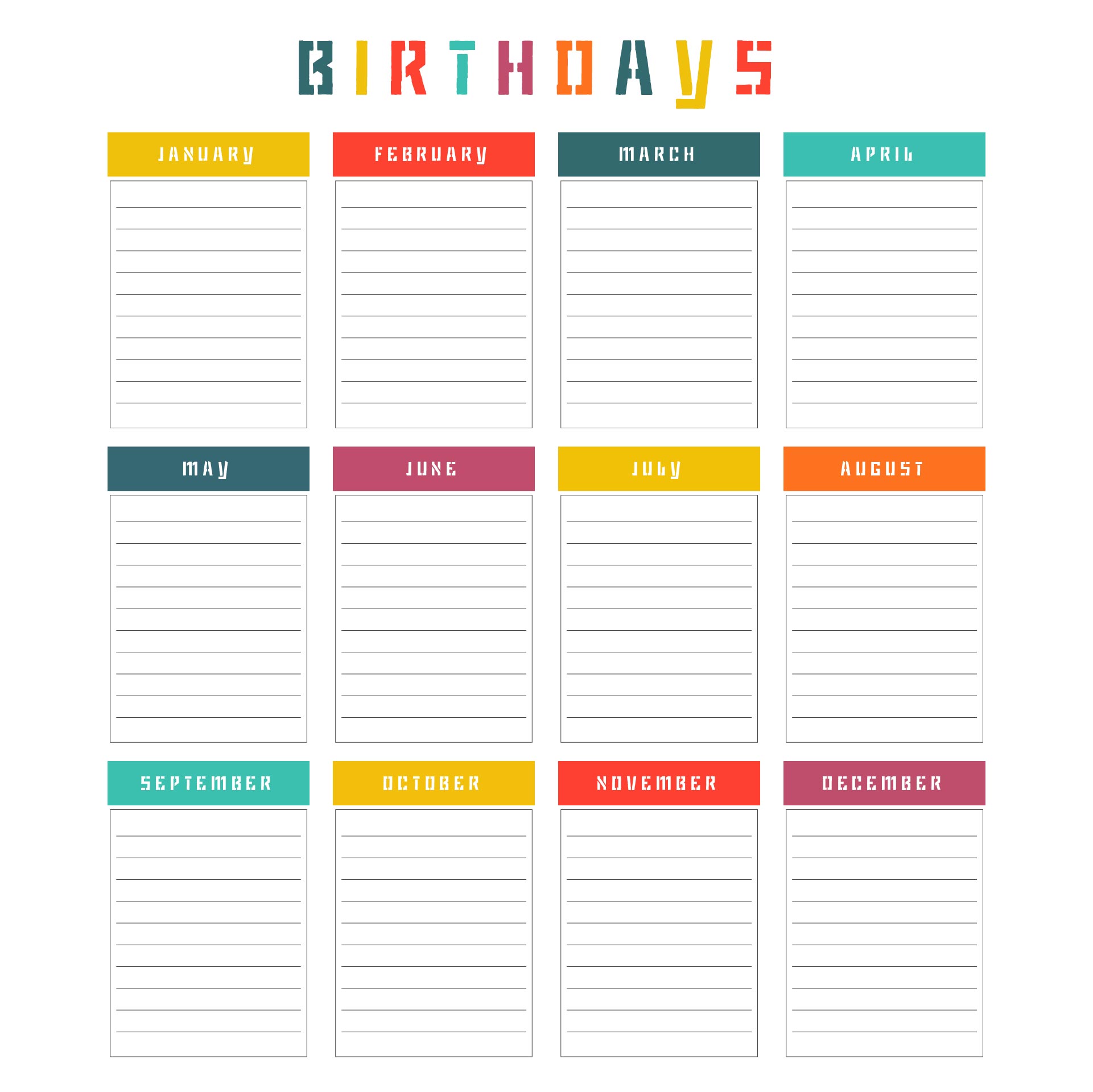 10 Best Office Birthday List Printable