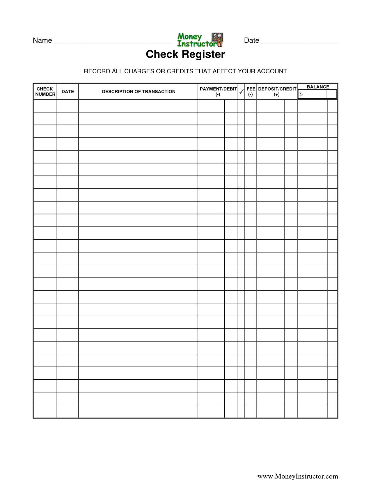 Bank Account Register Template from www.printablee.com