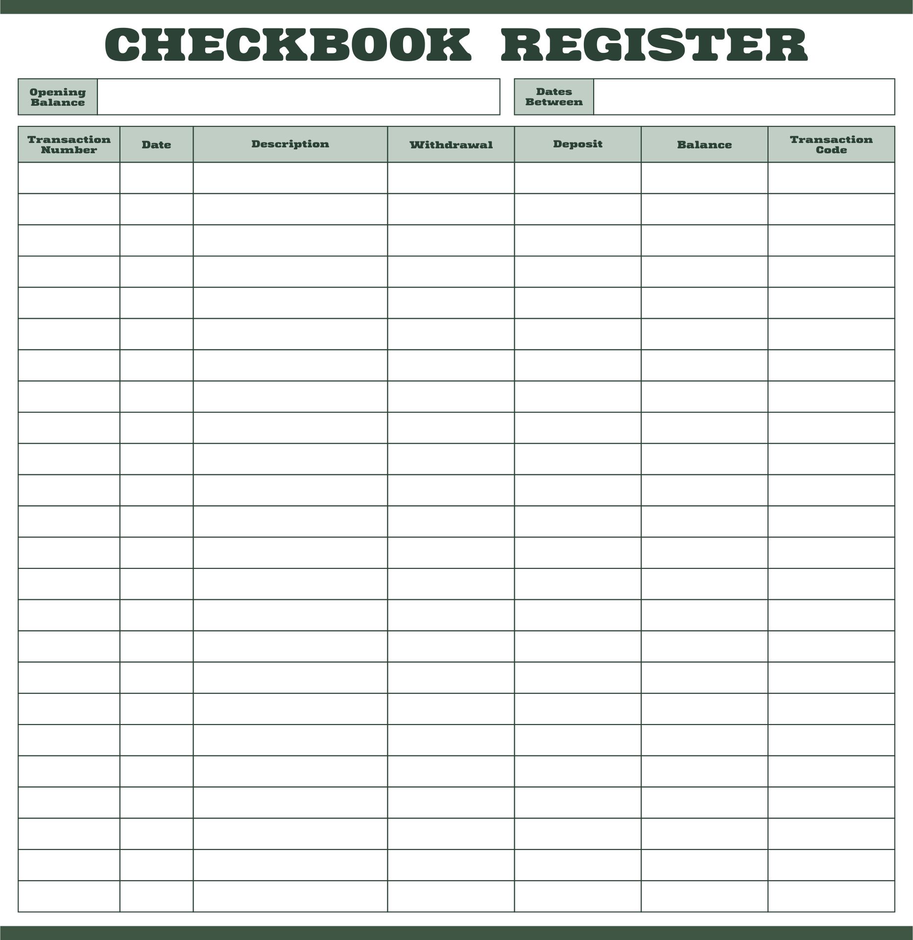 Printable Check Register Double Sided