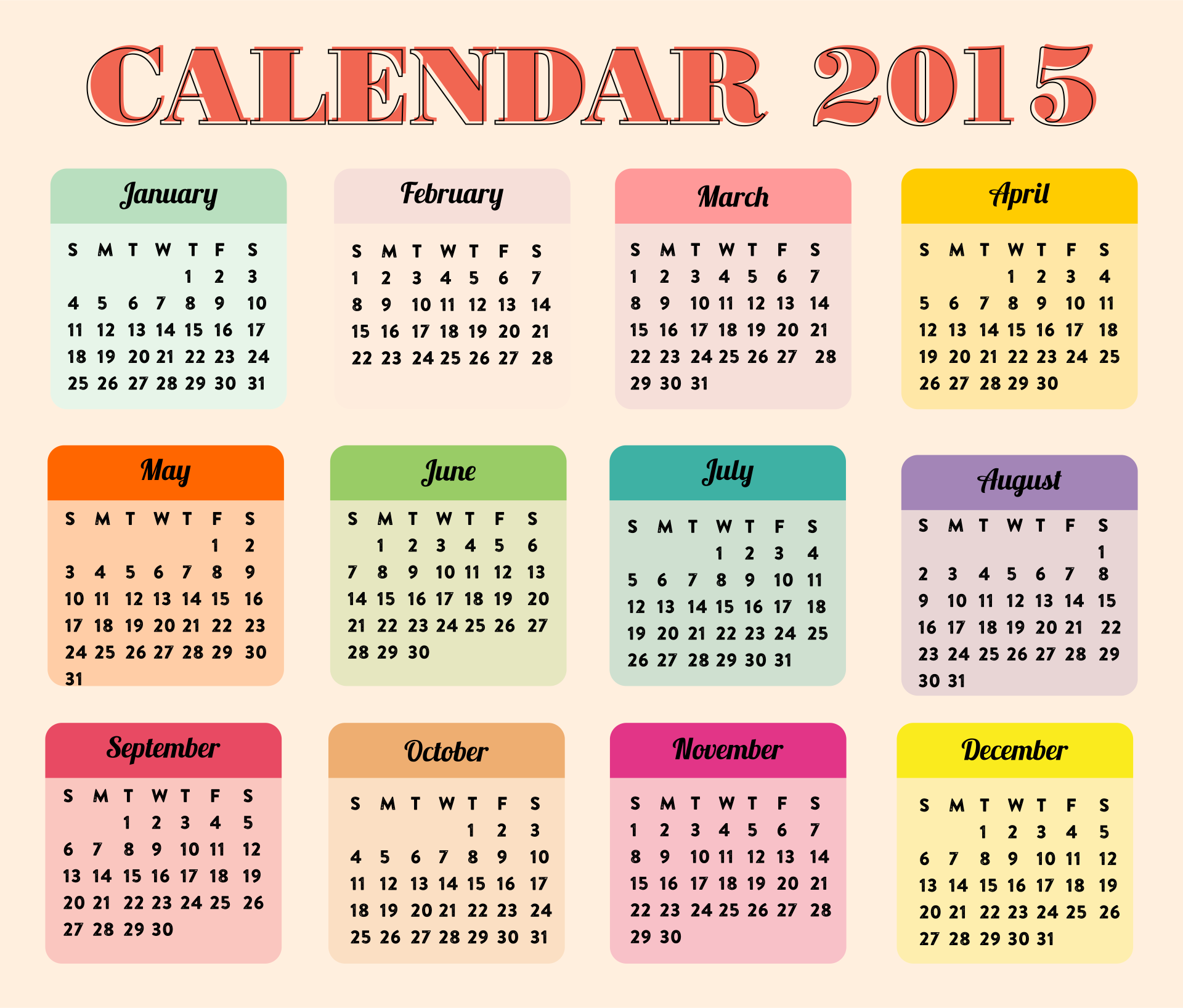 Printable Com Yearly Calendars 2015
