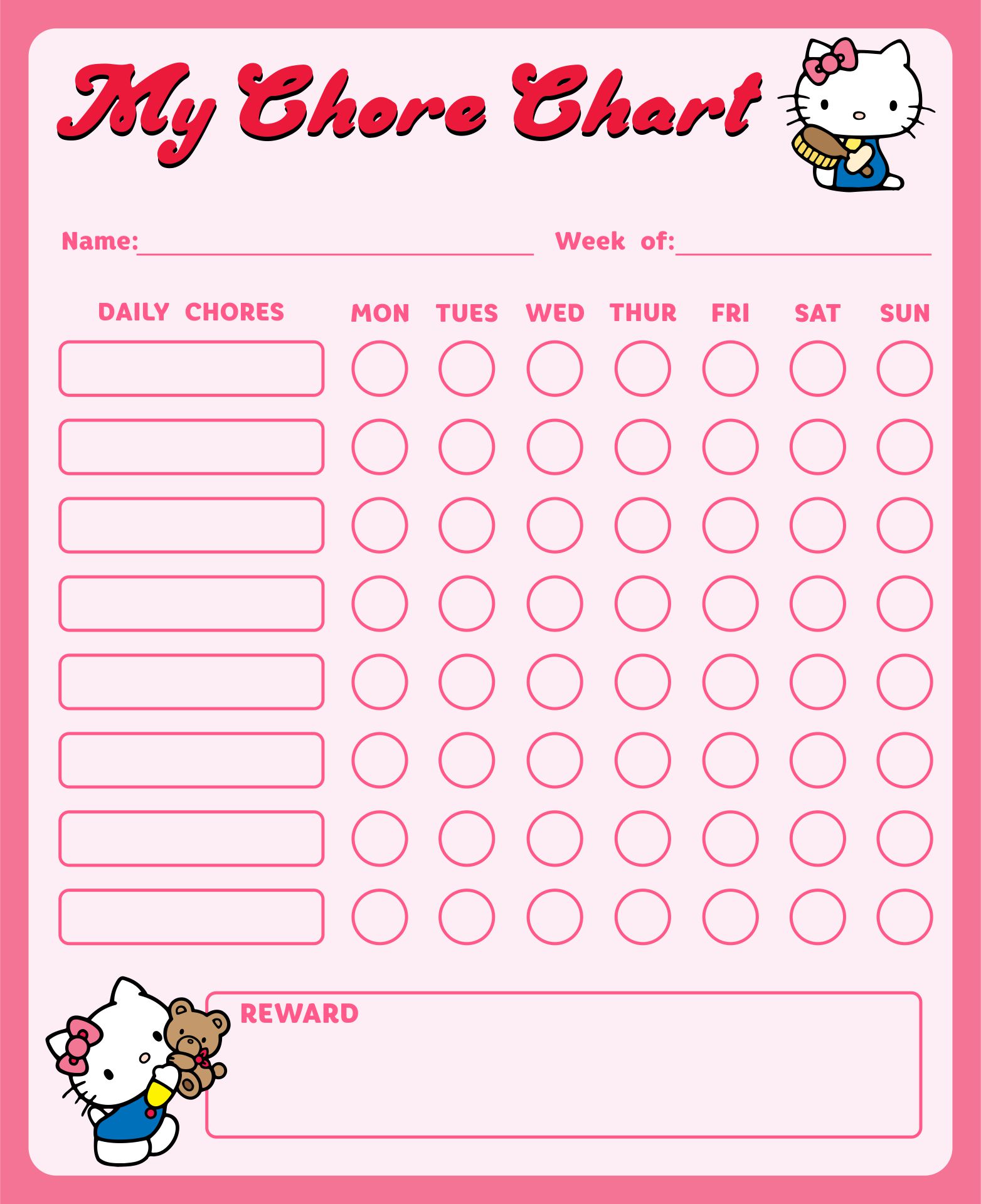 Printable Hello Kitty Chore Chart