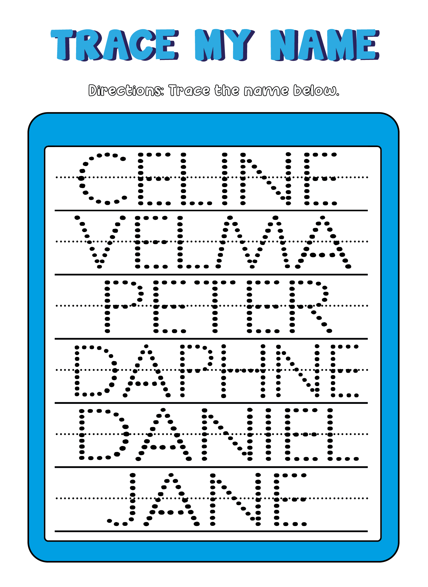 Free Name Tracing Worksheets For Preschool print-names-to-trace