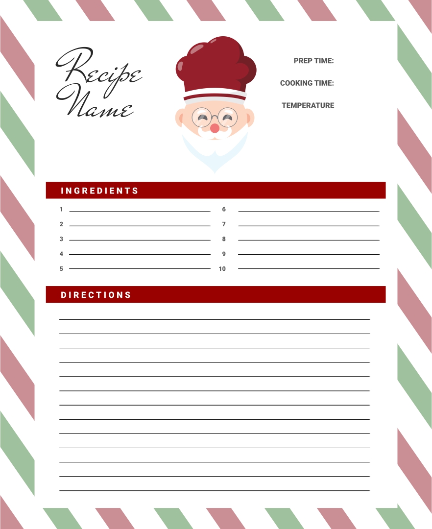 10 Best Editable Printable Recipe Card Template Christmas