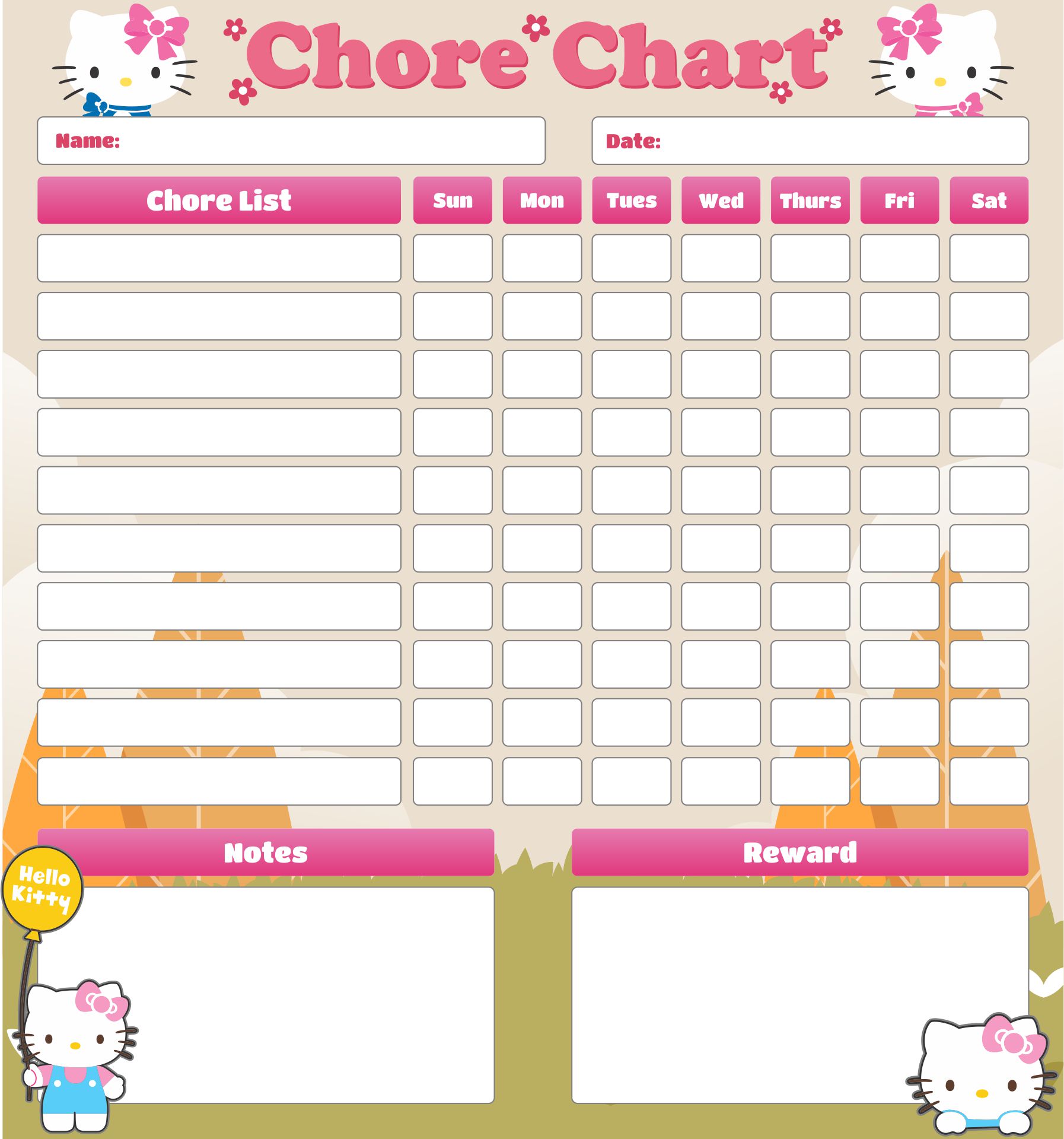 Hello Kitty Potty Training Chart Printable