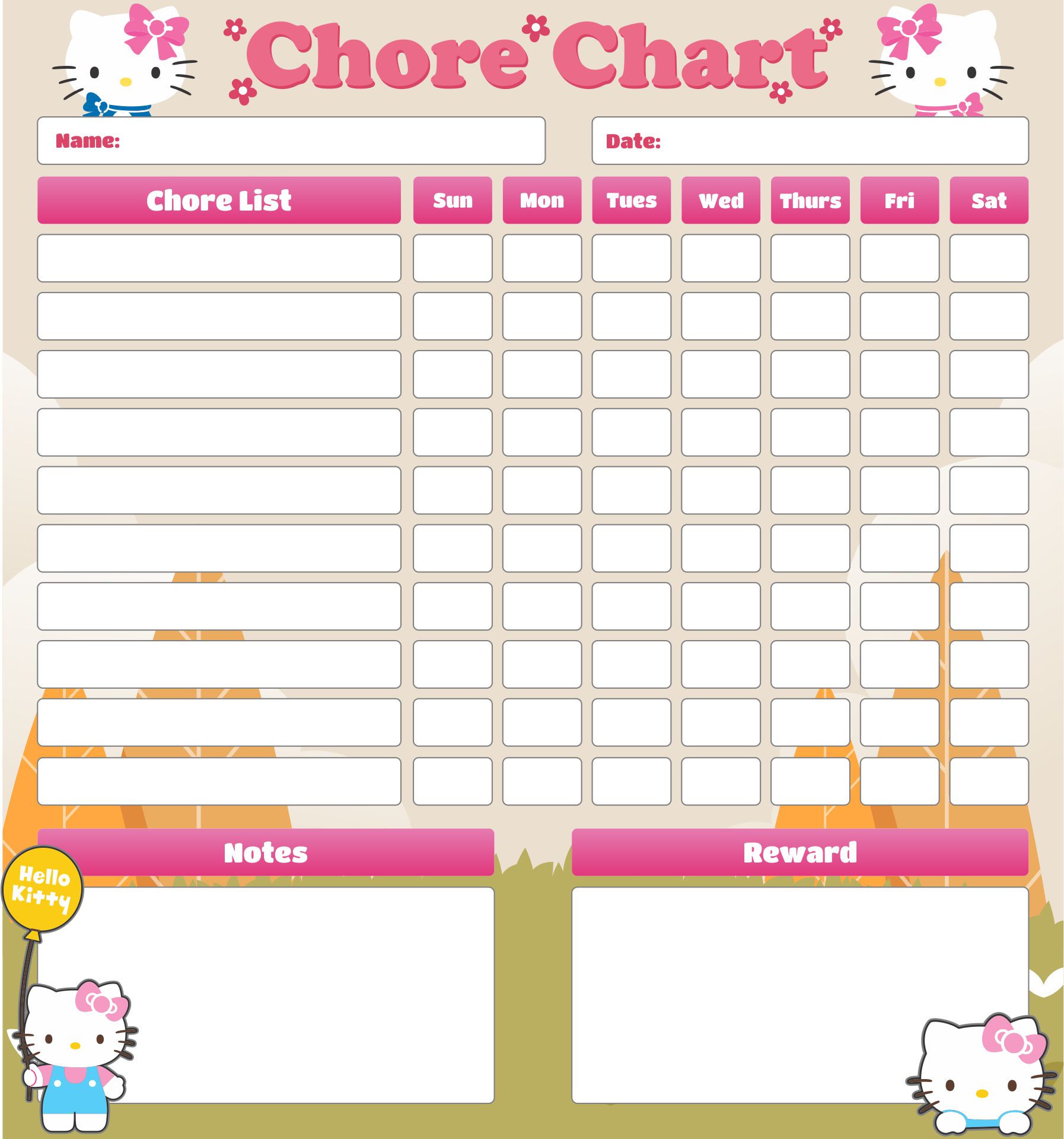 Hello Kitty Potty Chart