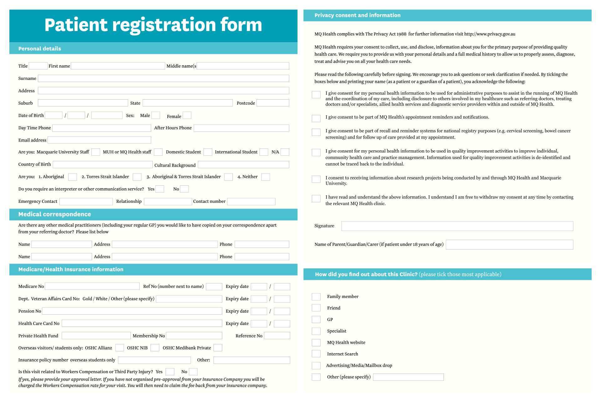 Medical Patient Registration Form Template