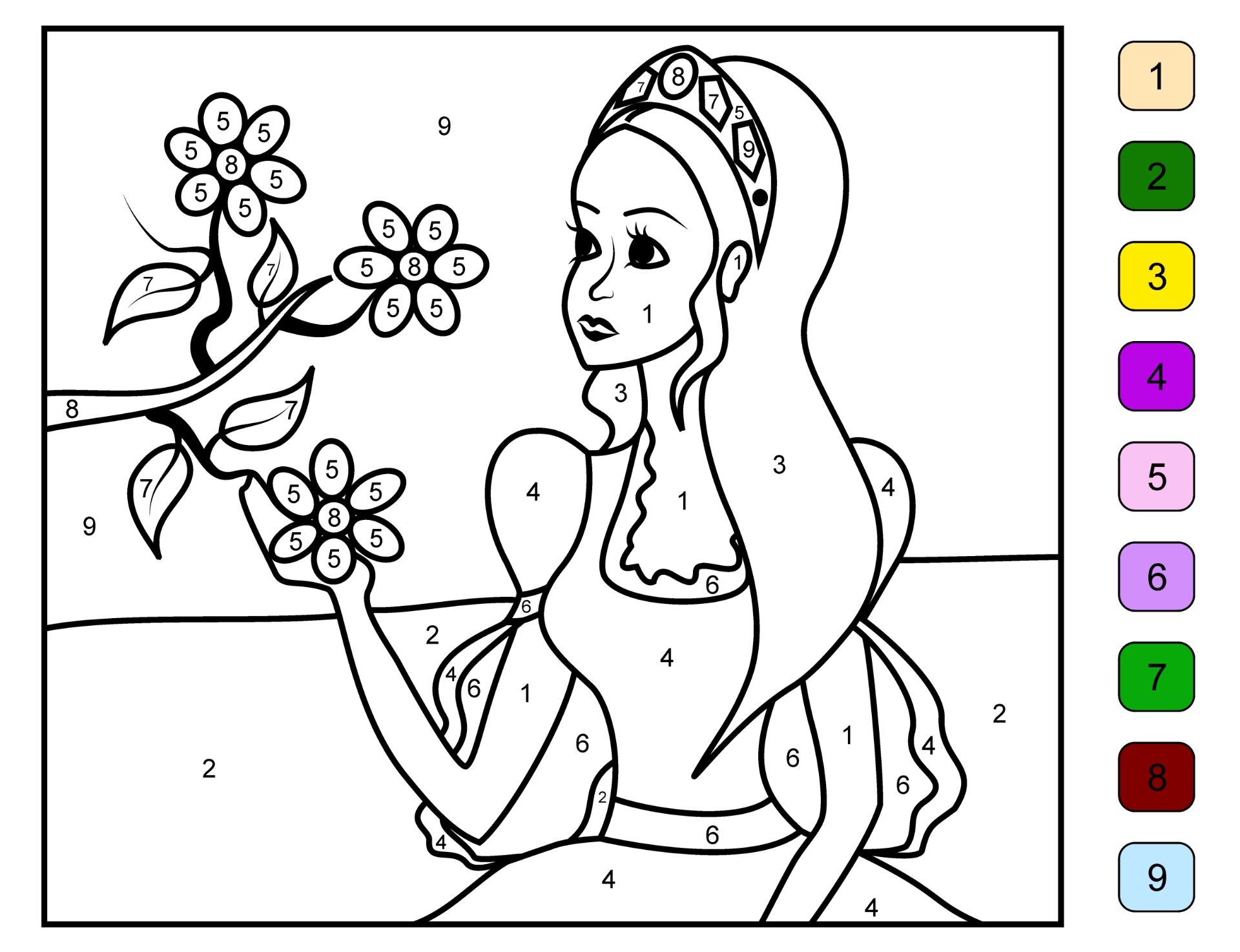 Princess Color by Number Coloring Pages