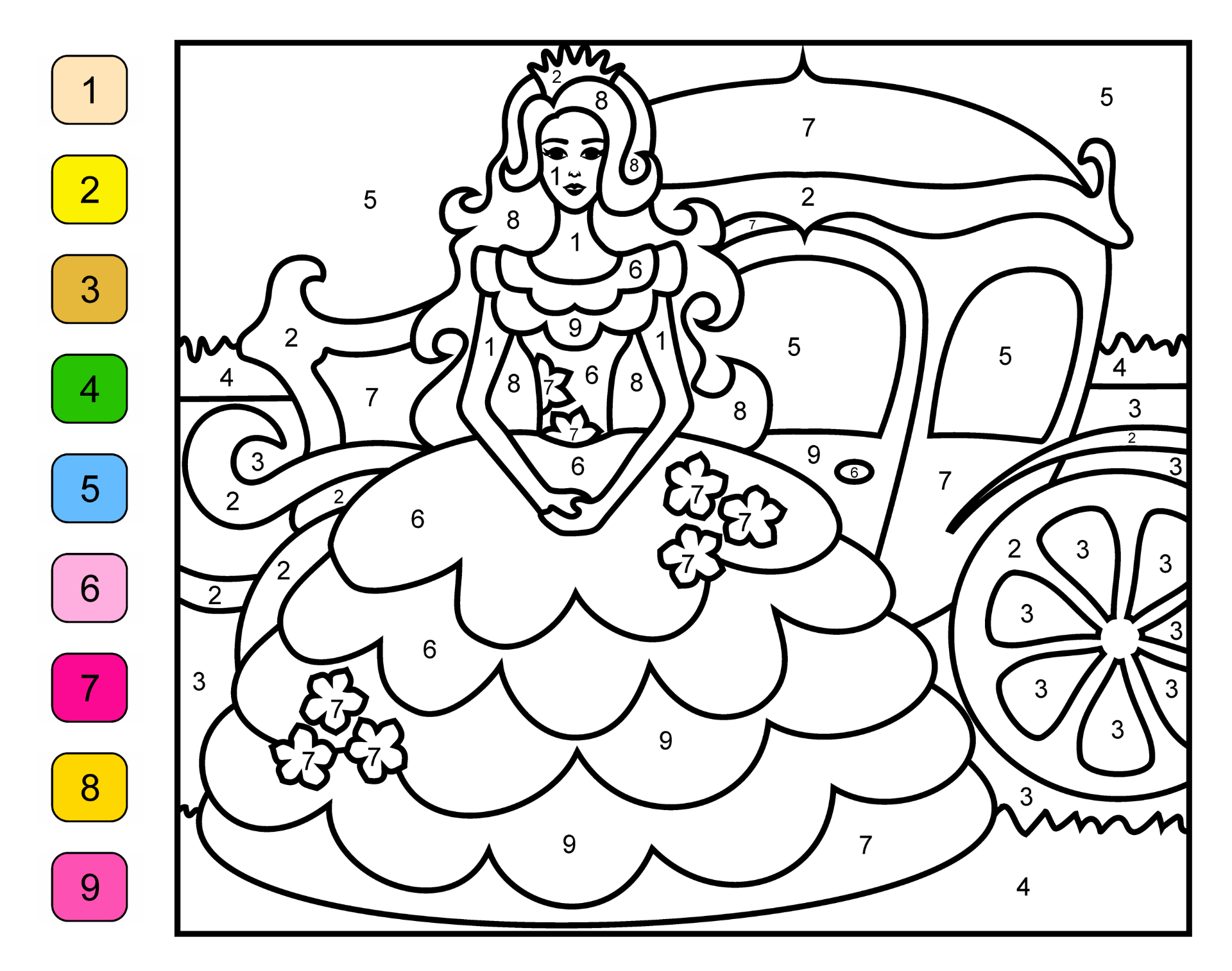 Princess Color by Number Coloring Pages
