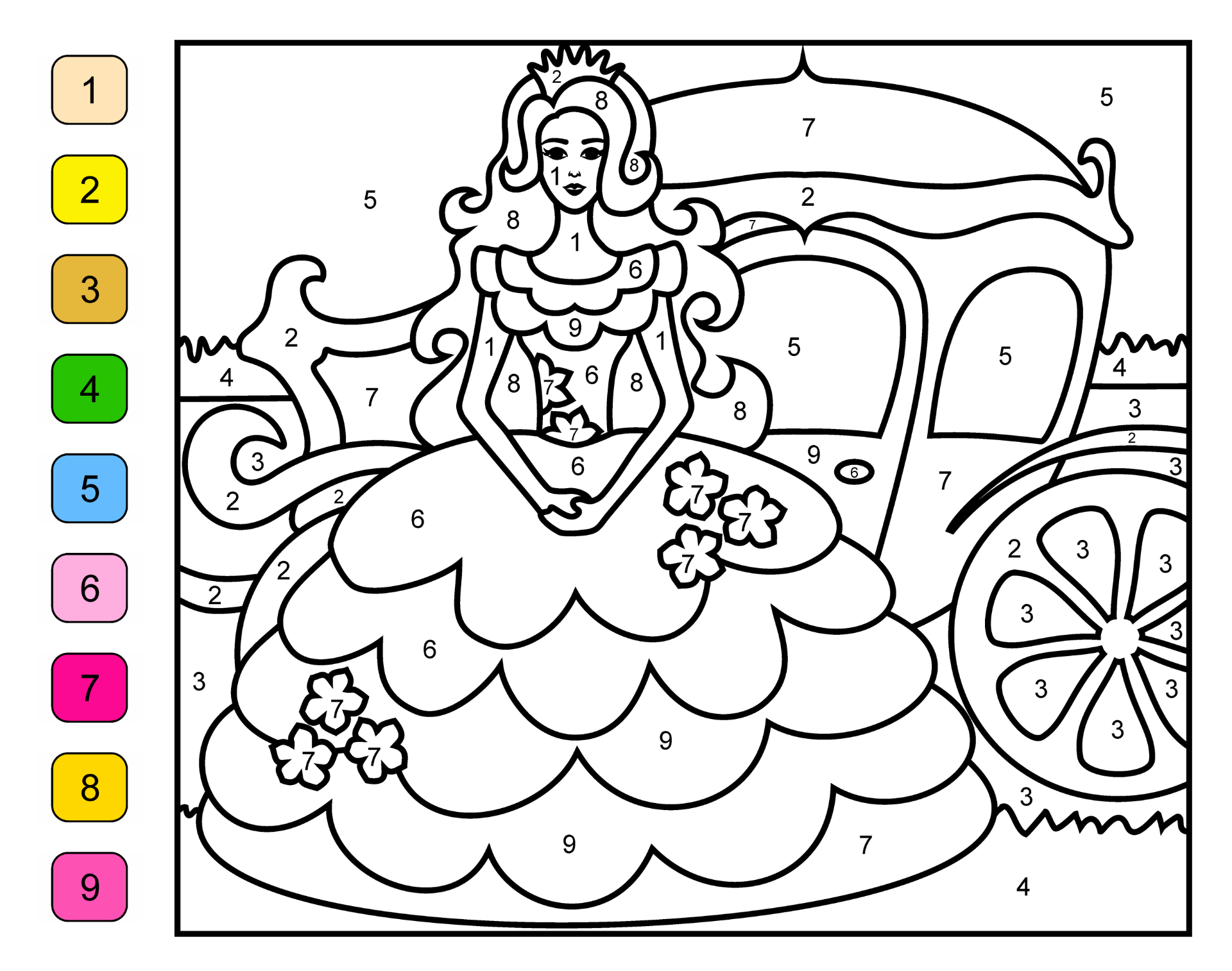 15 Best Printable Princess Color By Number Pages
