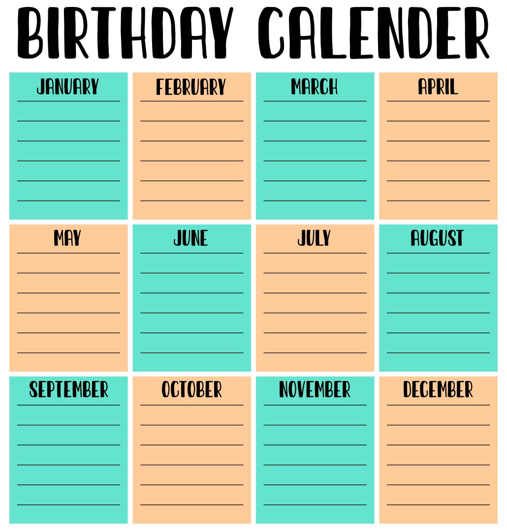 Office Birthday Calendar Template