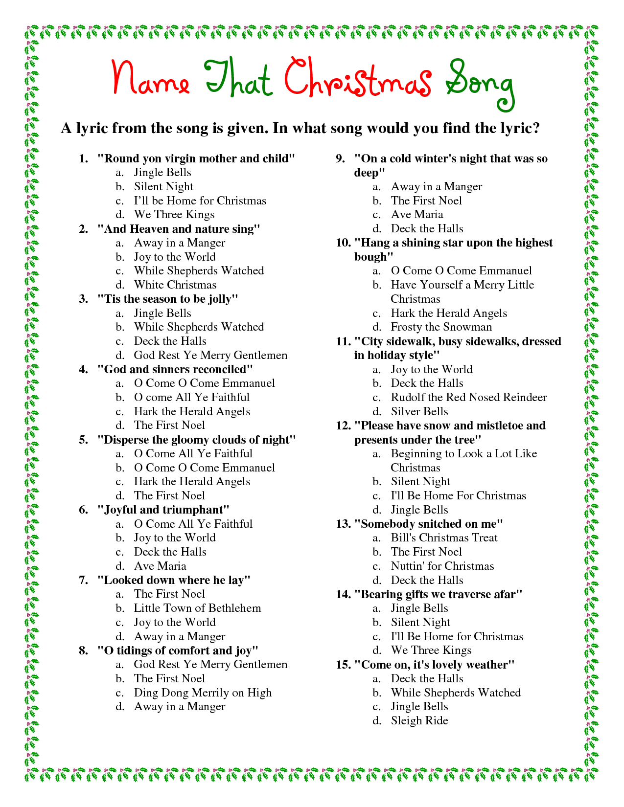 5 Best Free Printable Christmas Carol Trivia Game PDF For Free At 