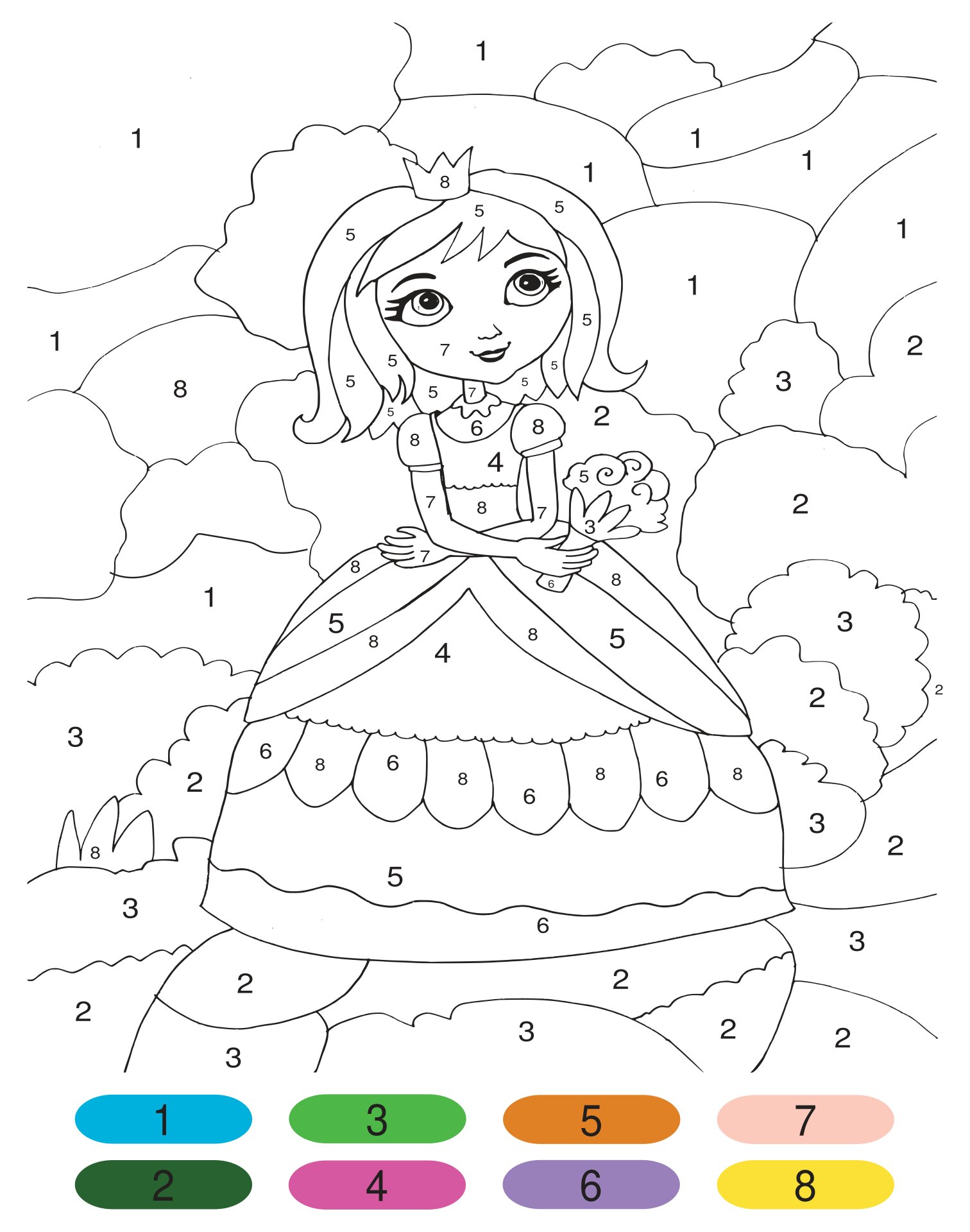 Printable Color by Number Princess Coloring Page