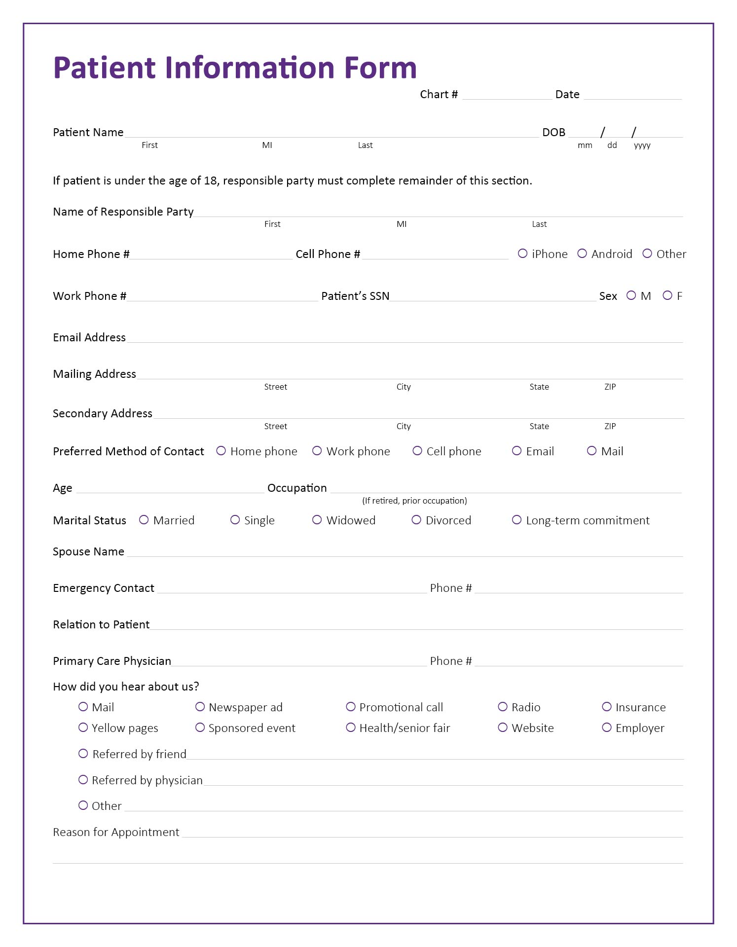 Printable Patient History Forms