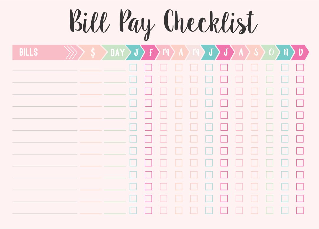 Bill Payment Checklist Printable
