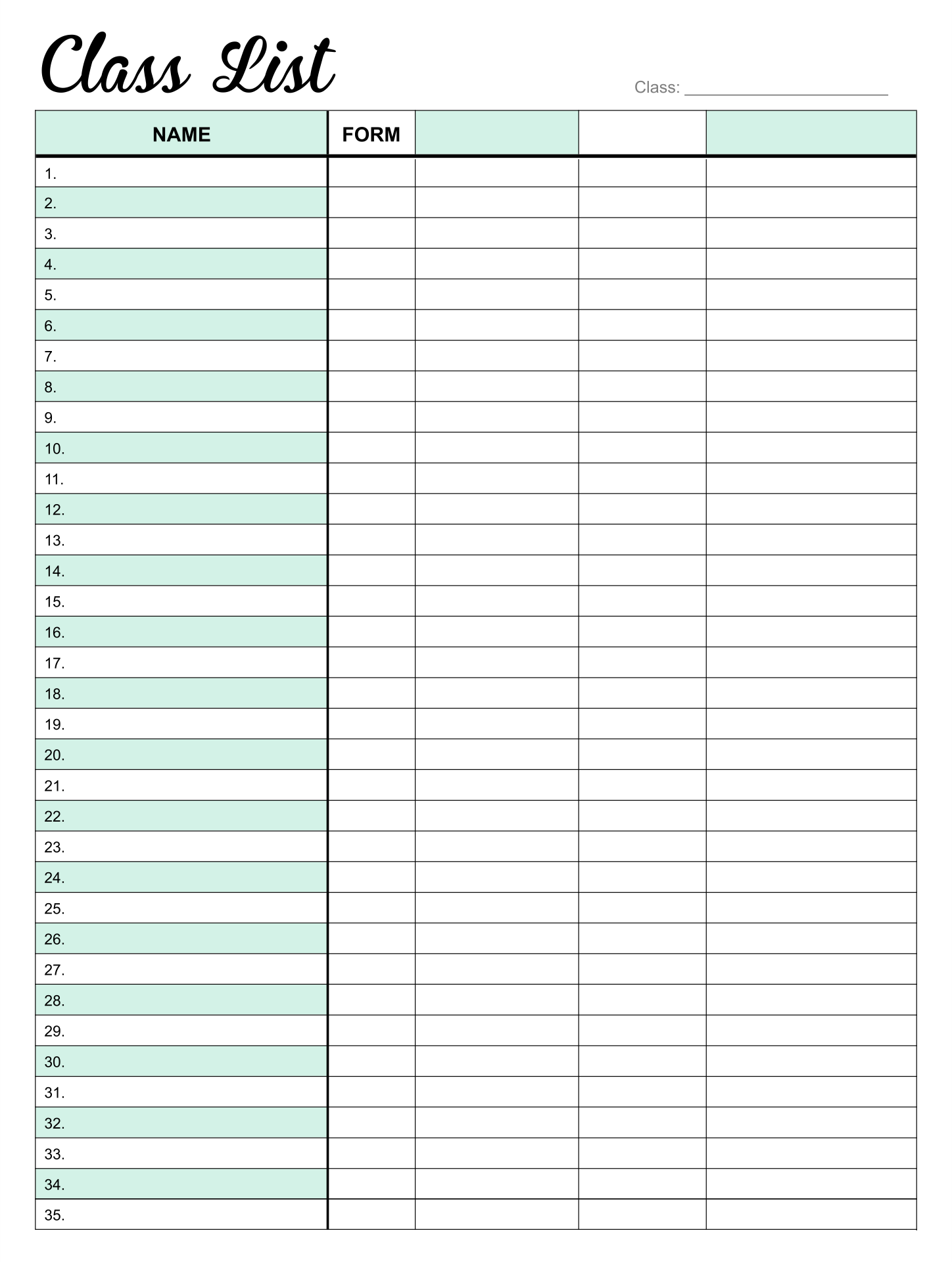 10 Best Class List Blank Printable
