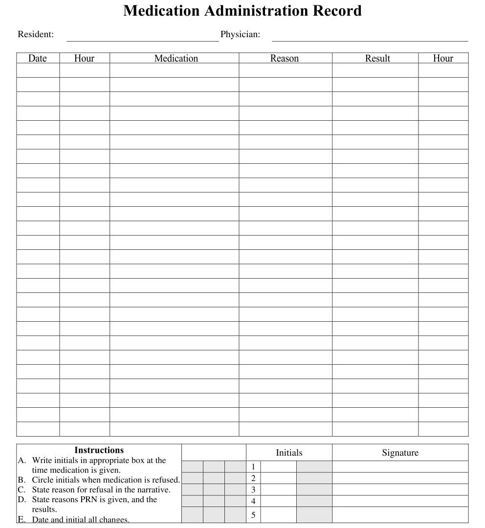 Blank Medication Administration Record Sheet Form