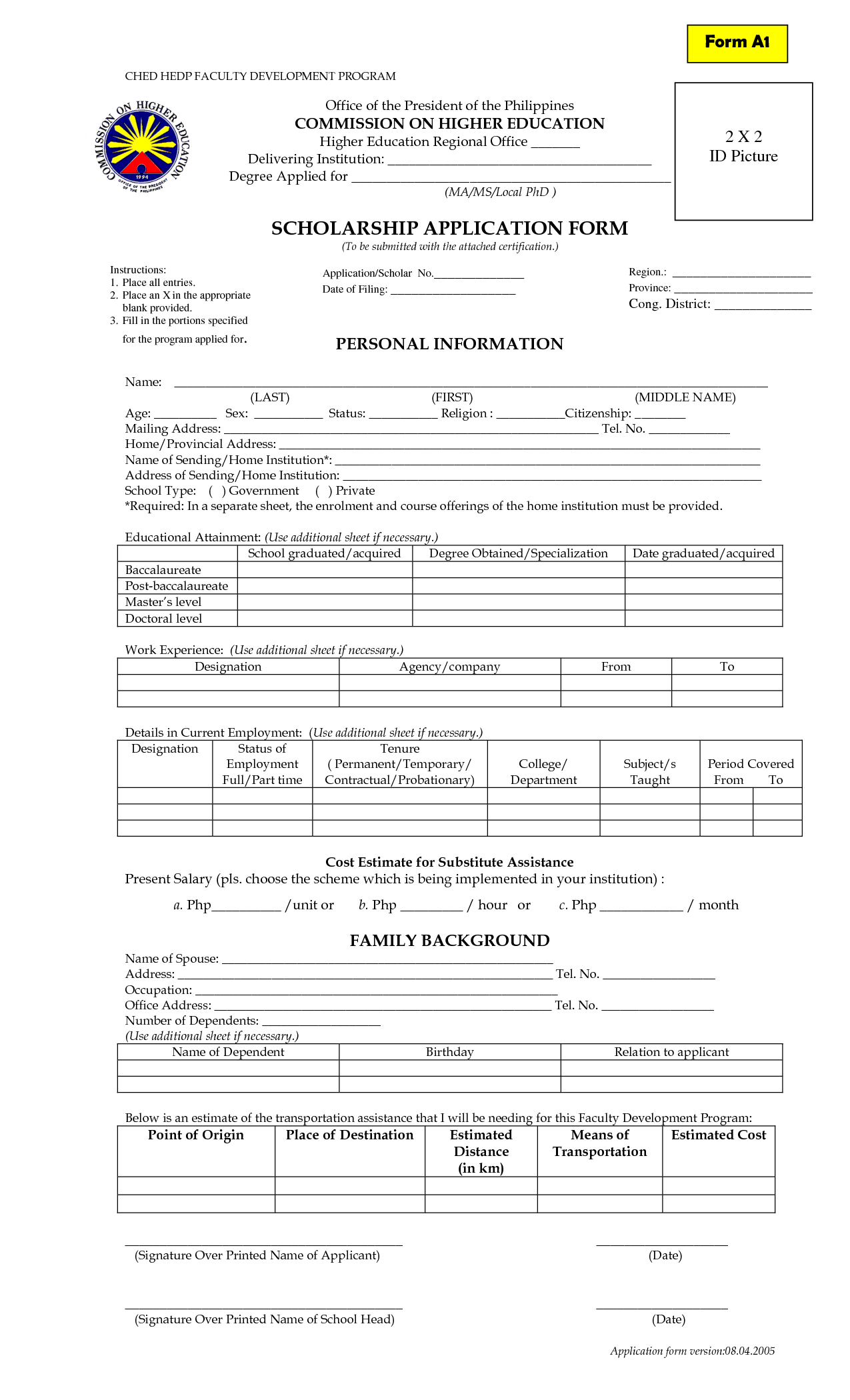 Blank Scholarship Application Forms
