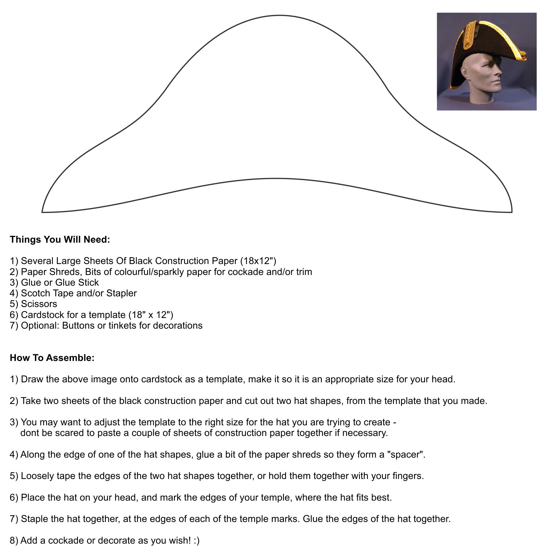British Admiral Bicorn Hat Pattern Printable