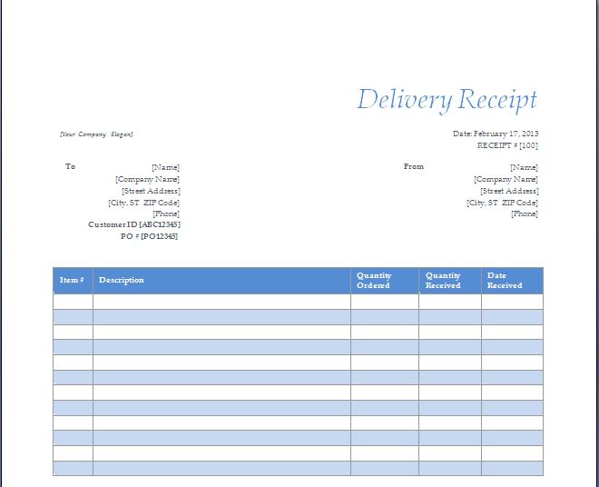 Delivery Receipt Template Word