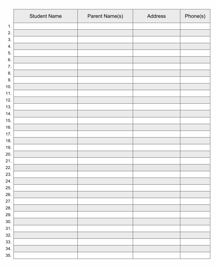 Free Printable Class Roster Template For Your Needs Vrogue