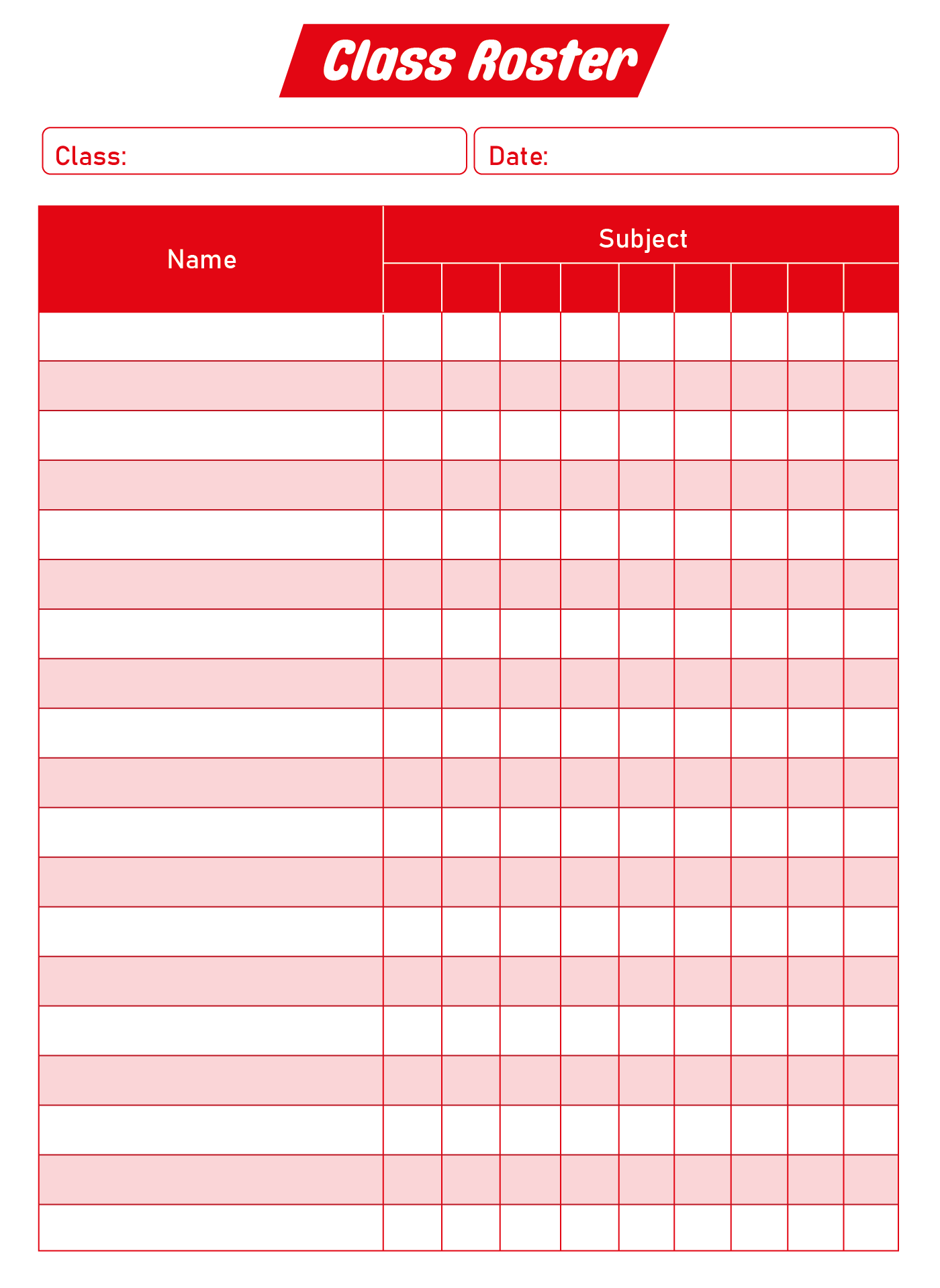 Free Printable Roster Forms Printable Forms Free Online