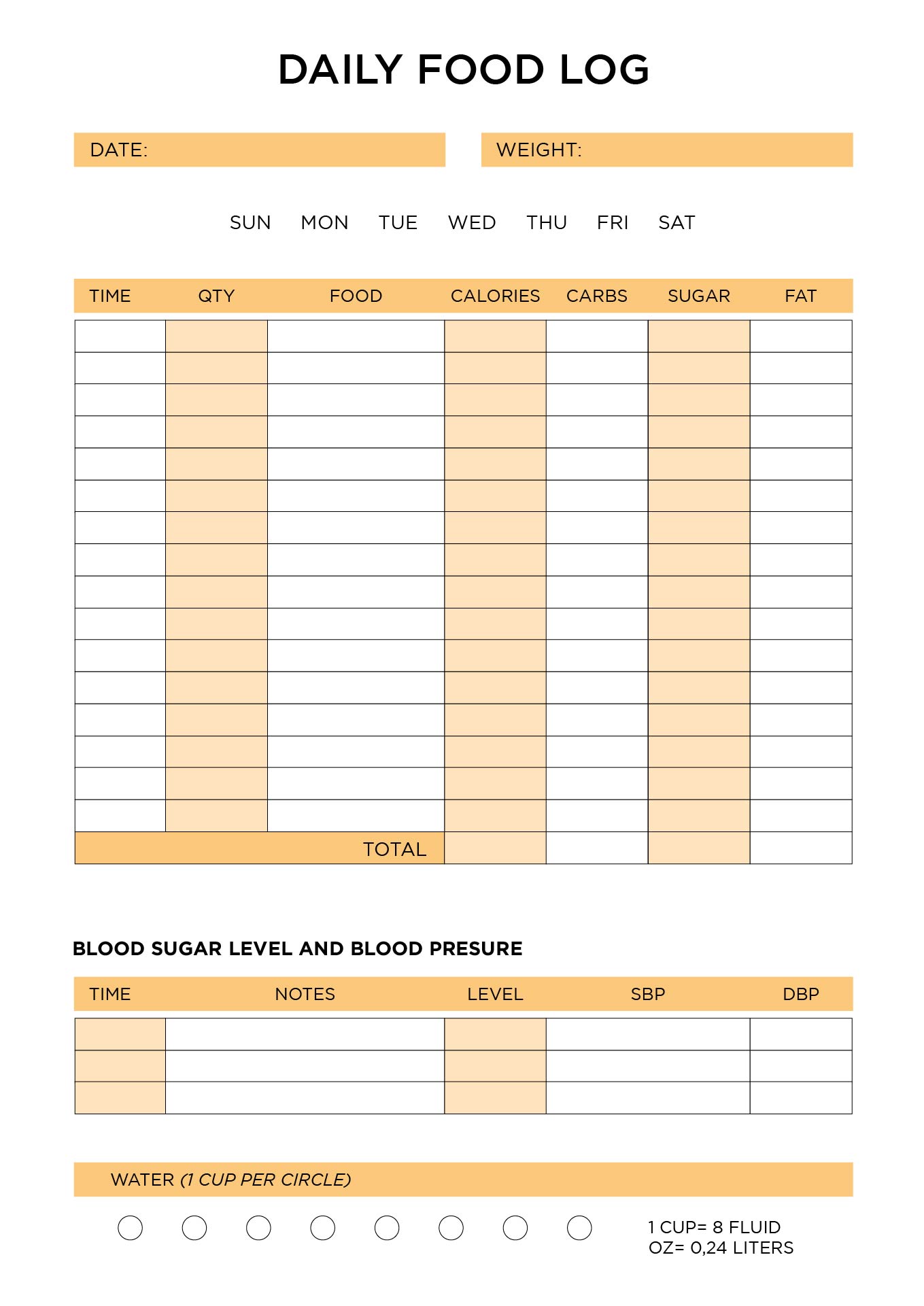 Carb  Food Log Printable