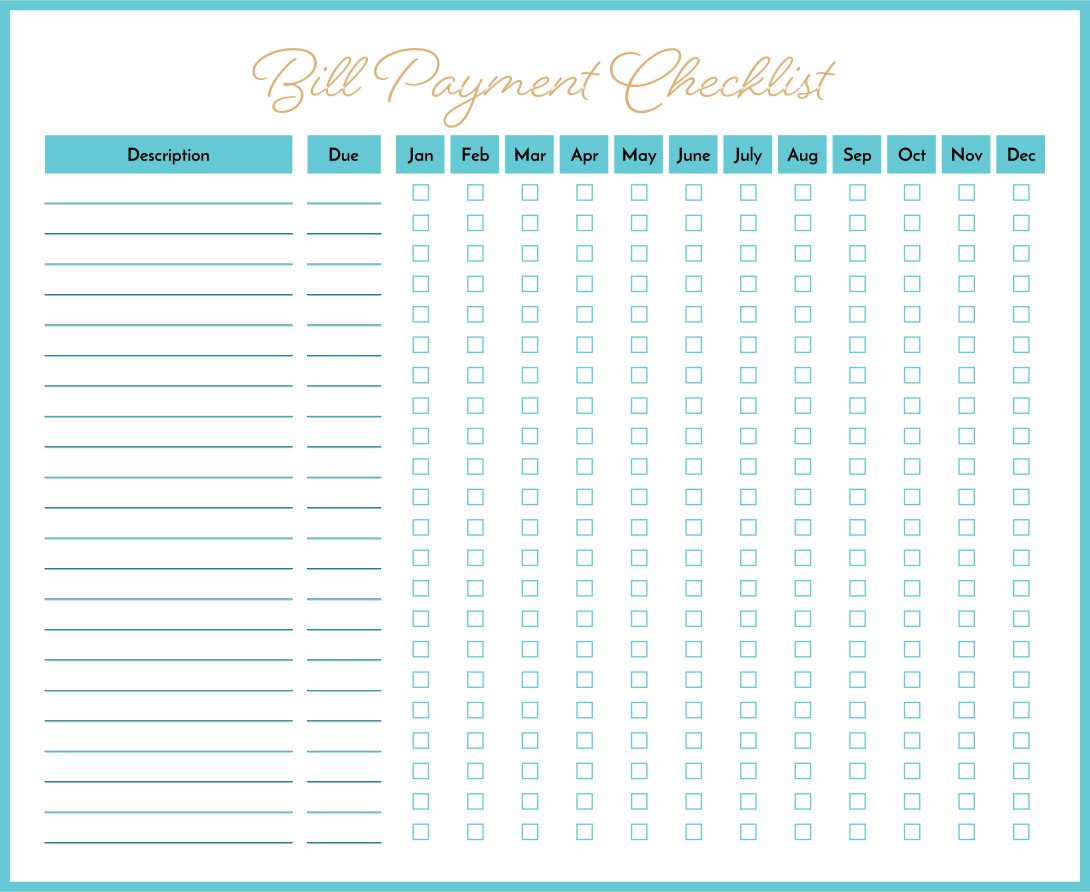 Printable Monthly Bill Payment Log
