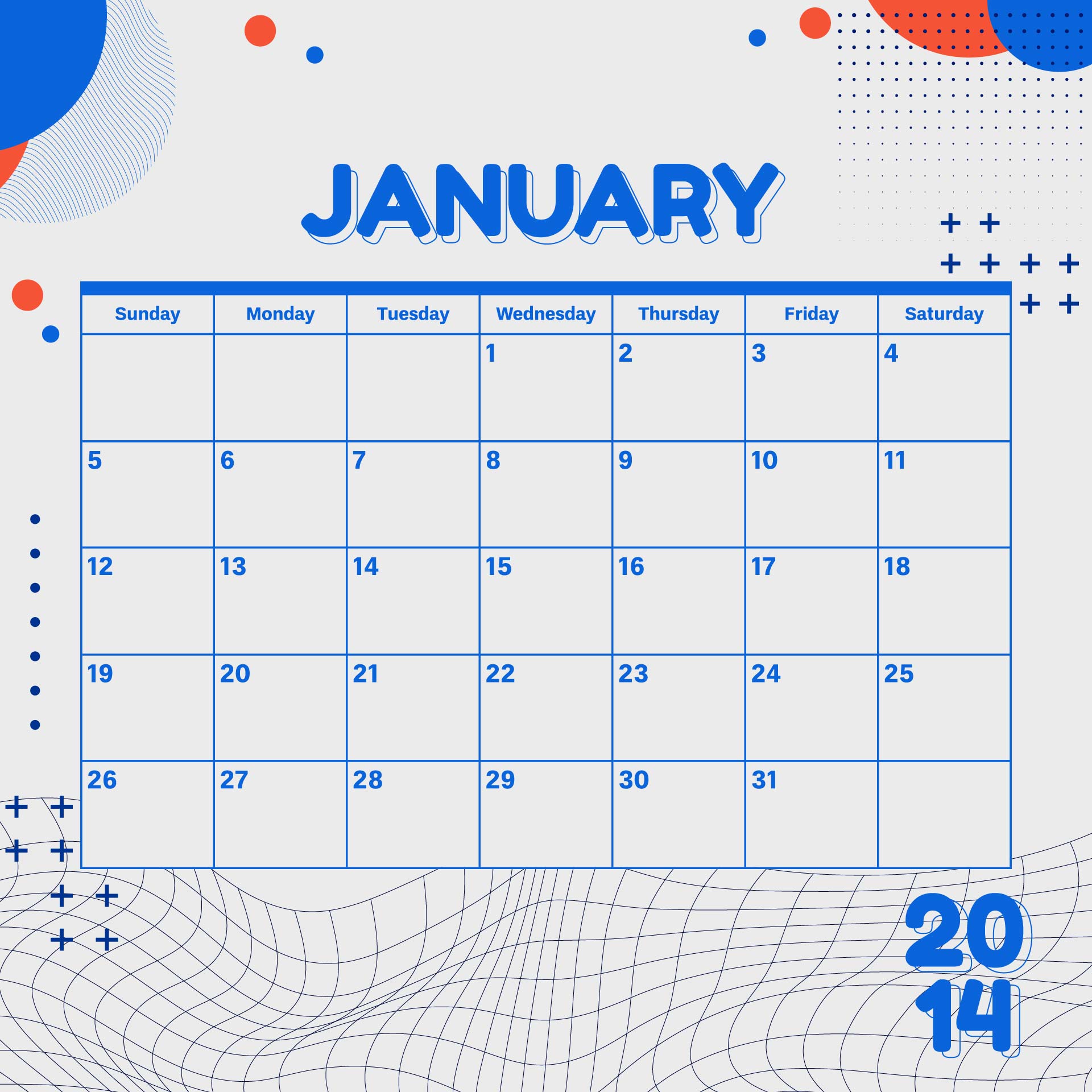 January 2014 Calendar Printable