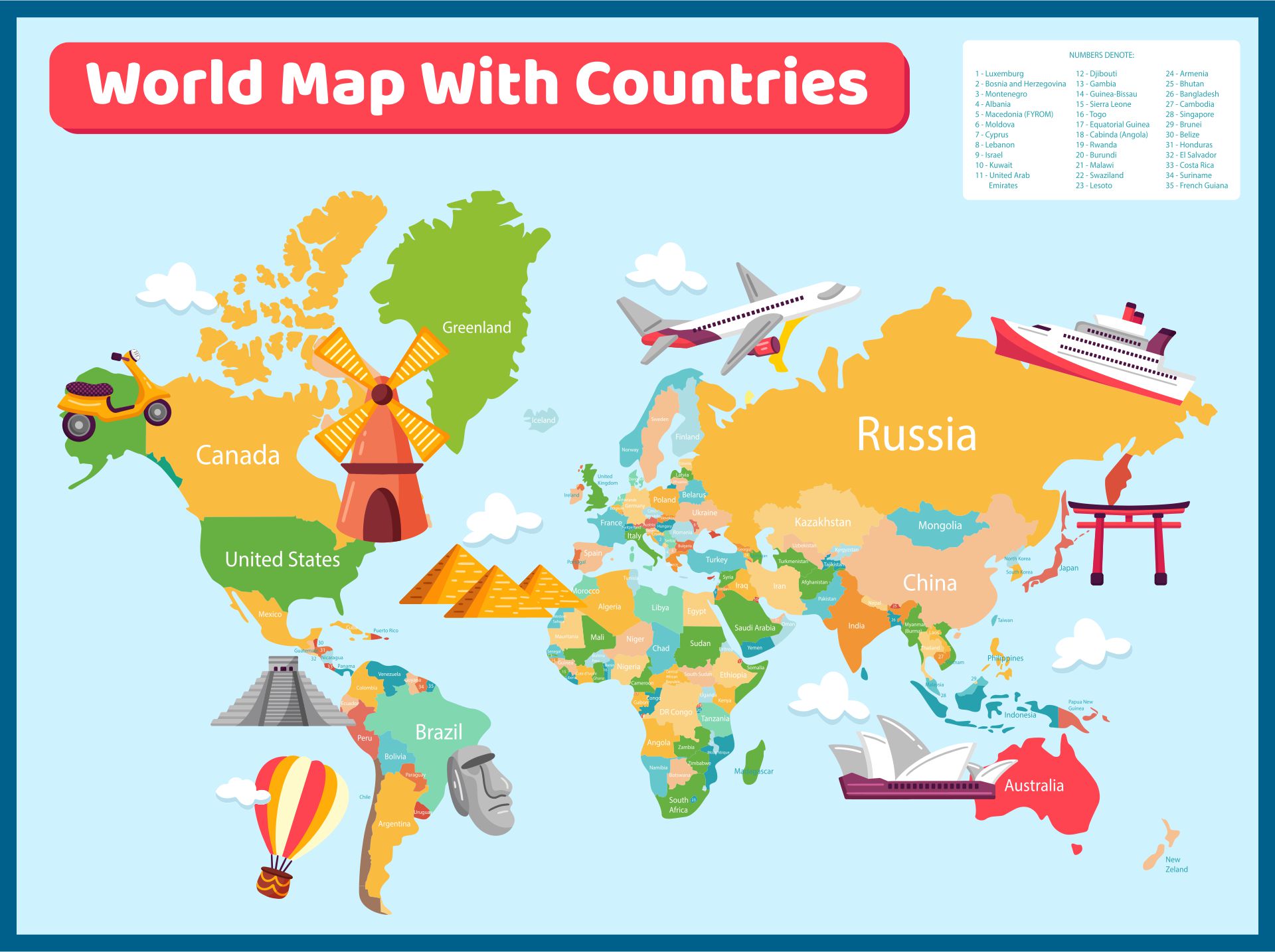 Kids World Map with Countries