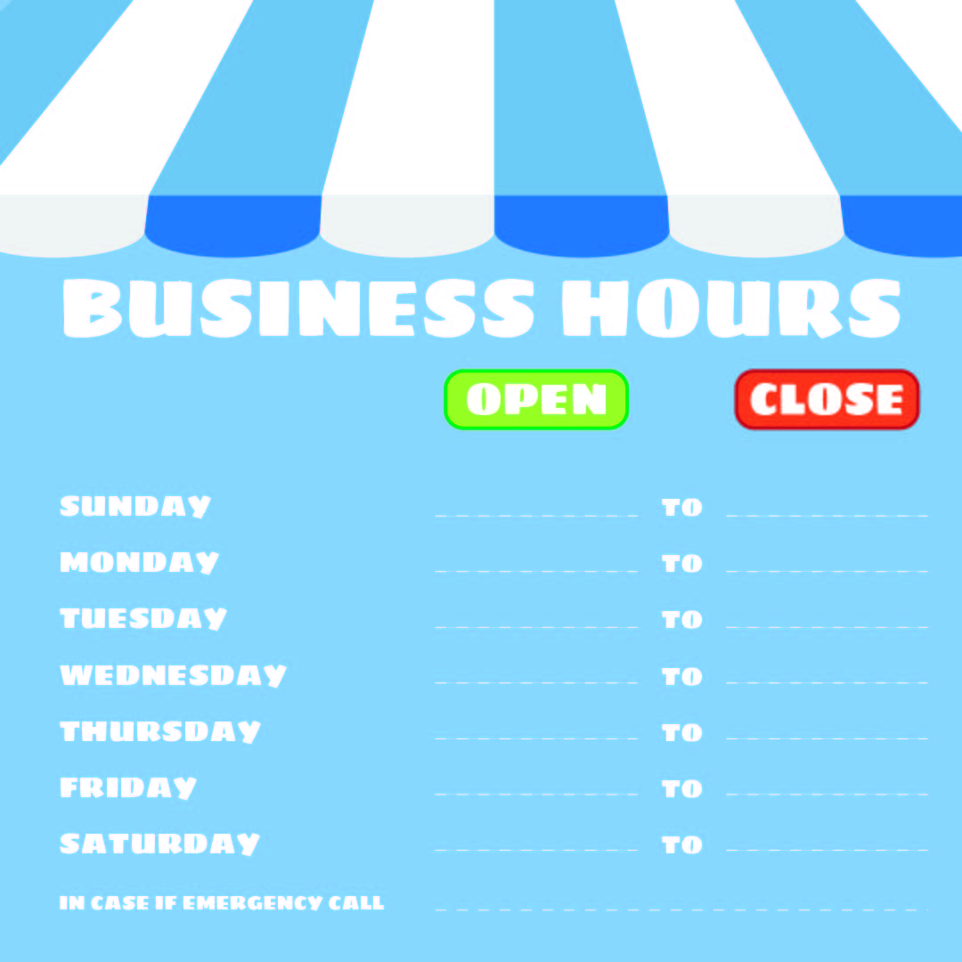 Printable Business Hours Sign Template