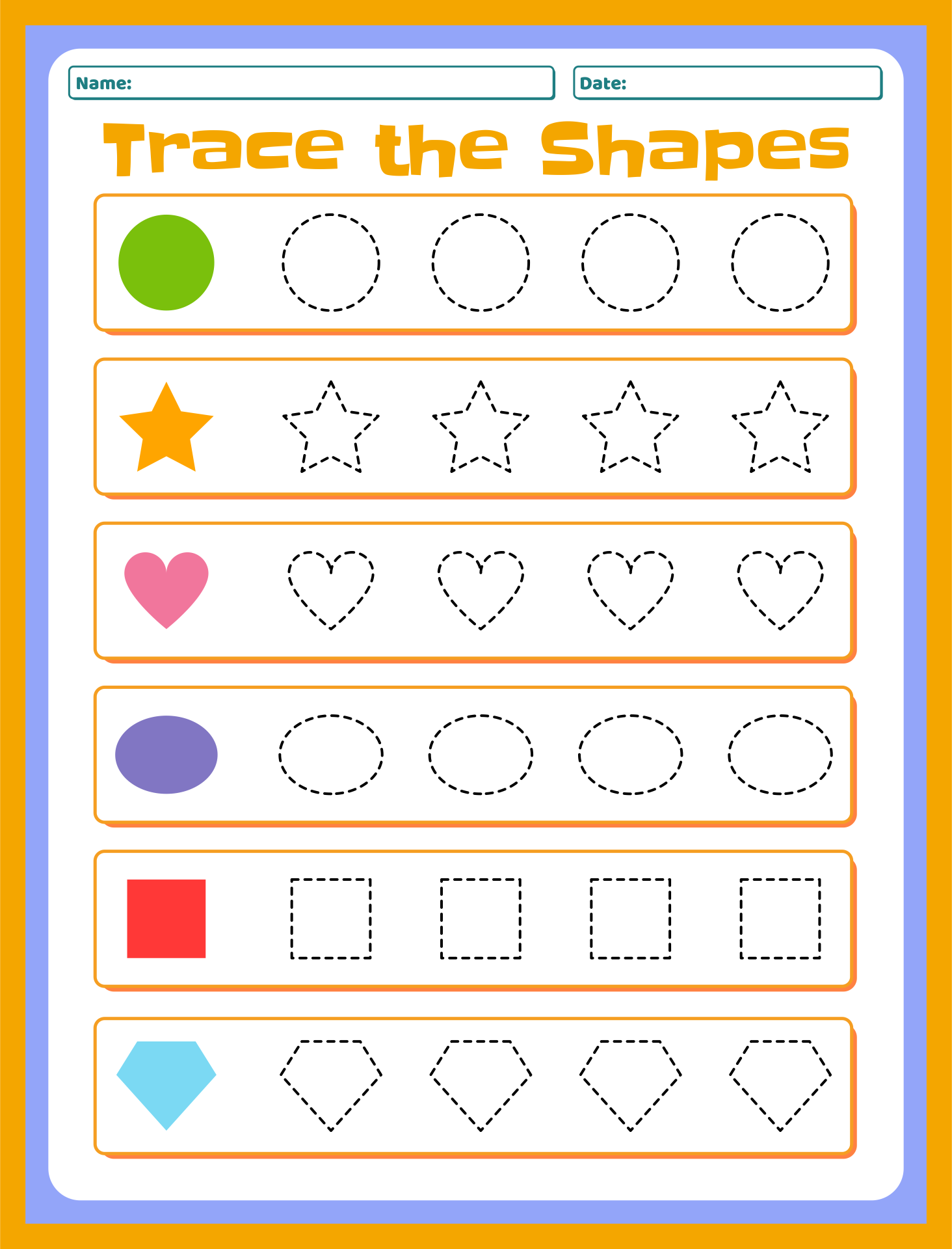 Printable Tracing Worksheets for Kindergarten