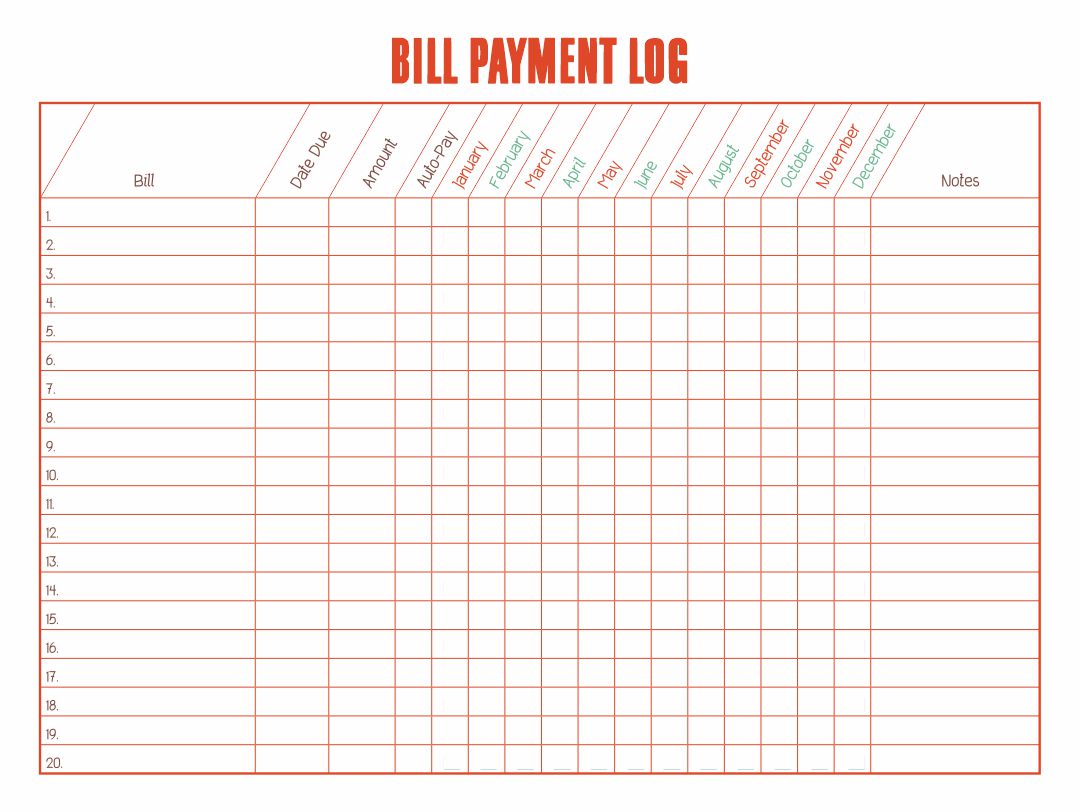 Free Printable Bill Payment Chart